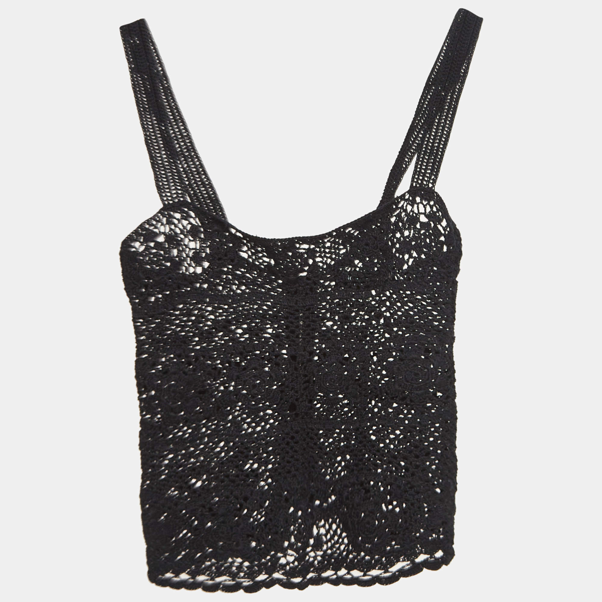 Pre Owned Dolce & Gabbana Black Crochet Knit Sheer Cami Top S