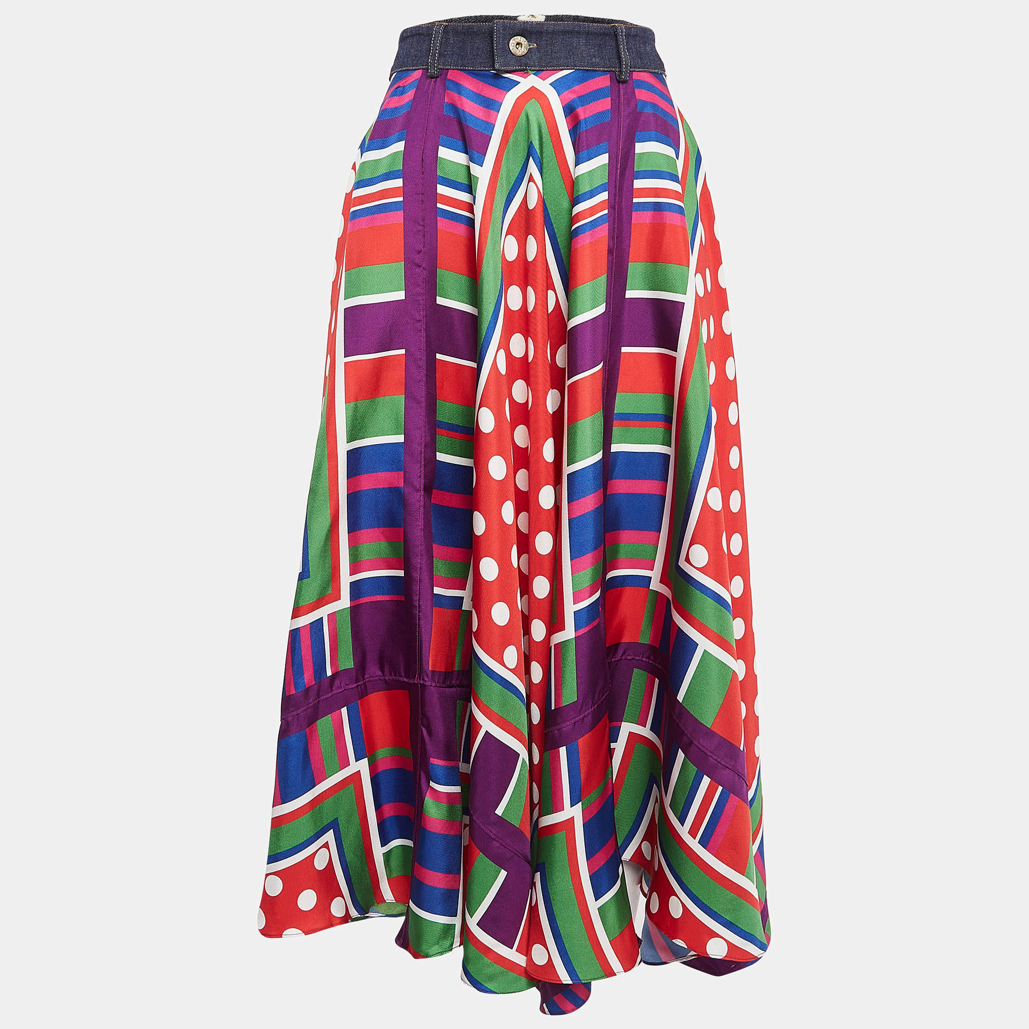 D&G Multicolor Printed Silk Asymmetric Midi Skirt S