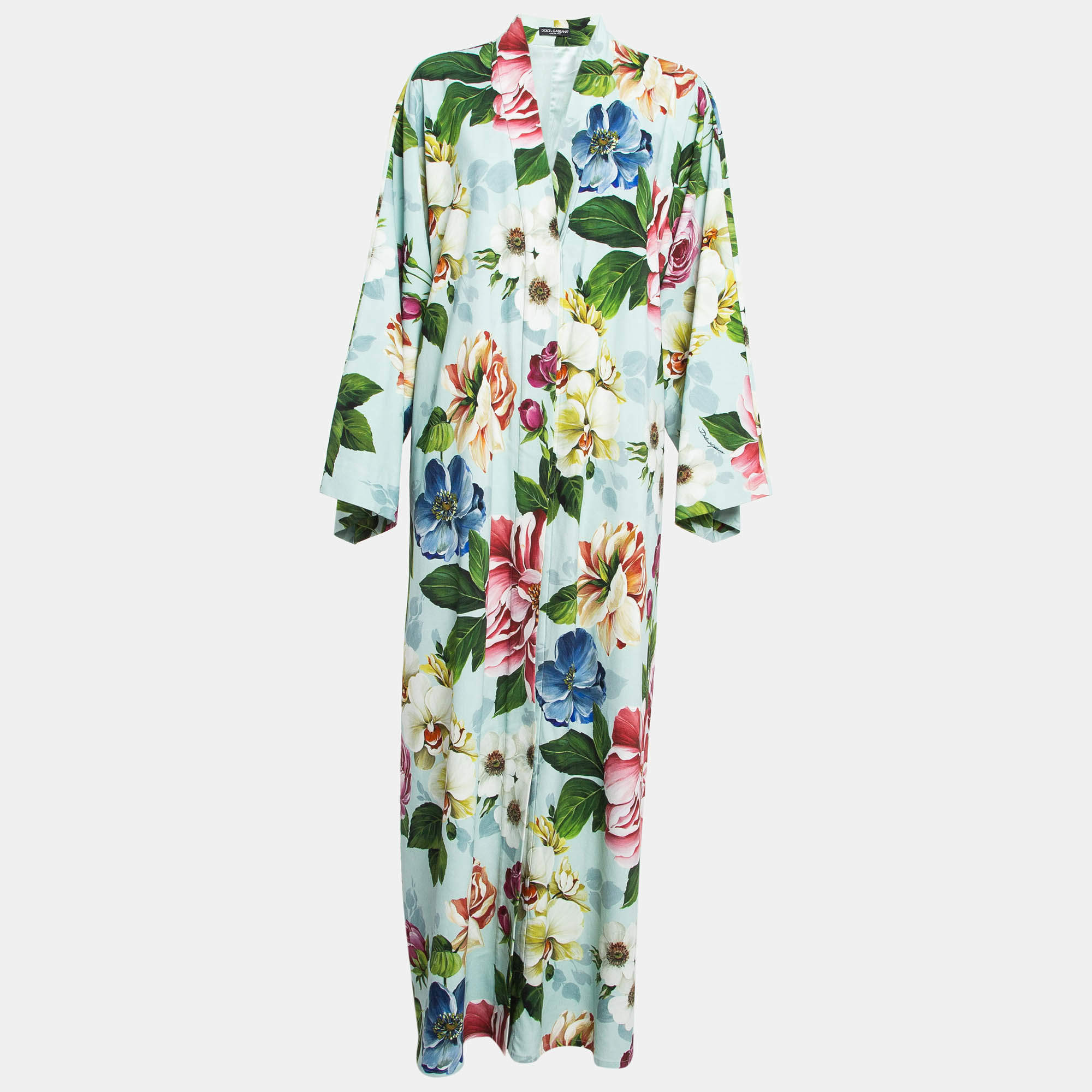 Dolce & Gabbana Green Floral Print Crepe Buttoned Abaya S