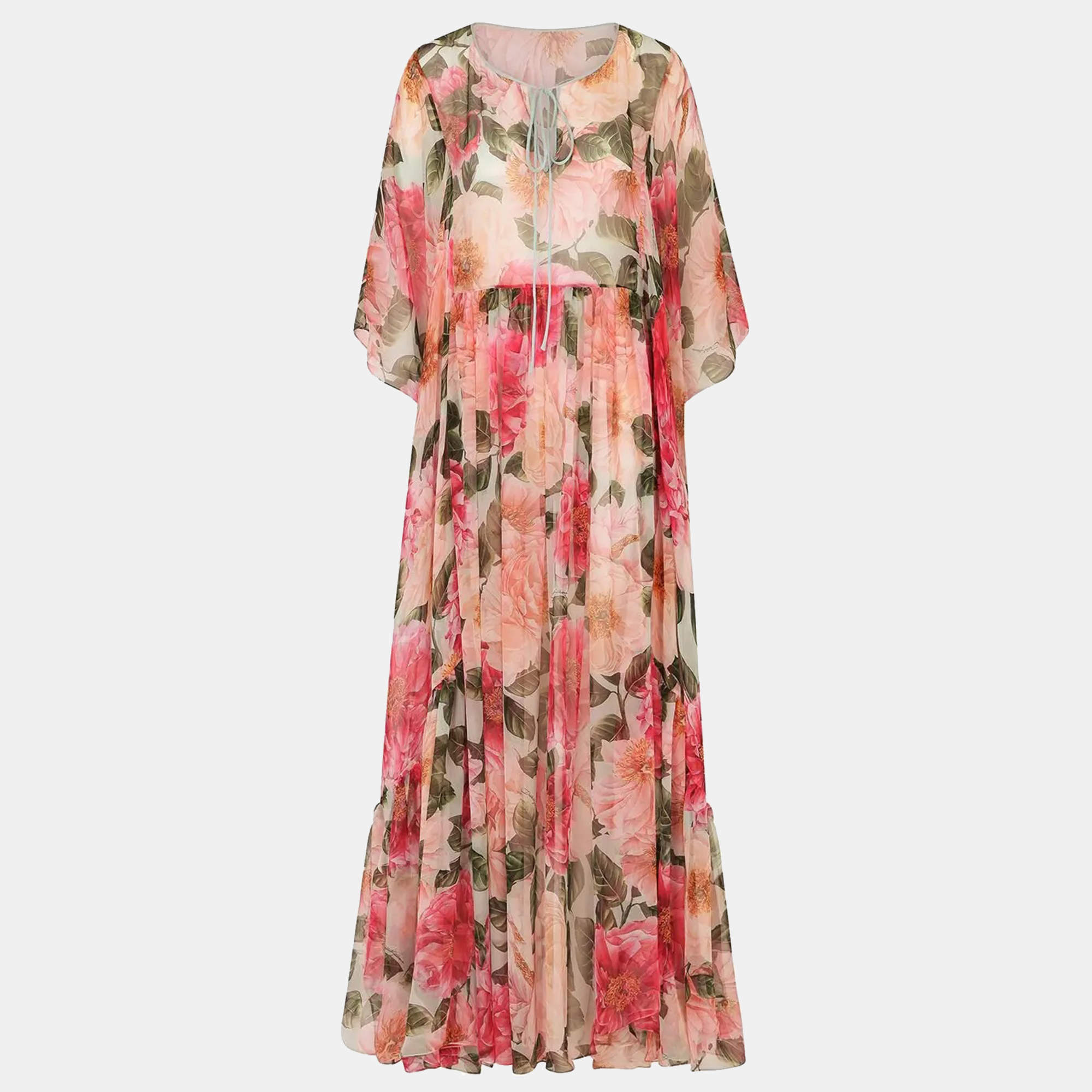 مملوكة مسبقًا Dolce & Gabbana Pink Floral Print Silk Sheer Kaftan Maxi Dress S