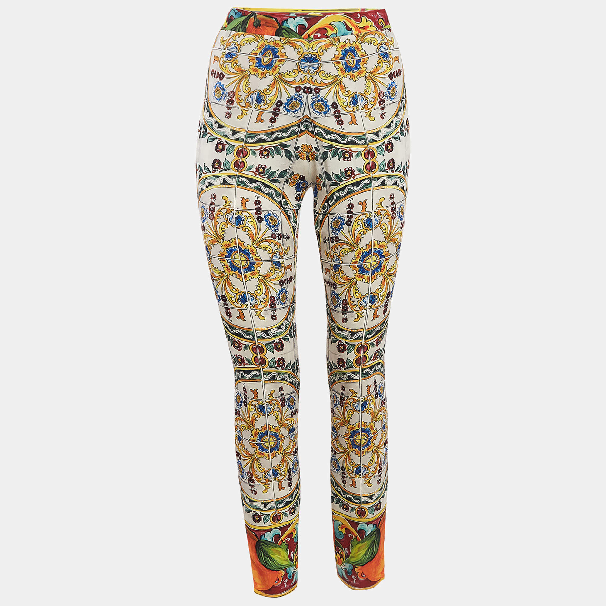 مملوكة مسبقًا Dolce & Gabbana Multicolor Printed Silk Pants M