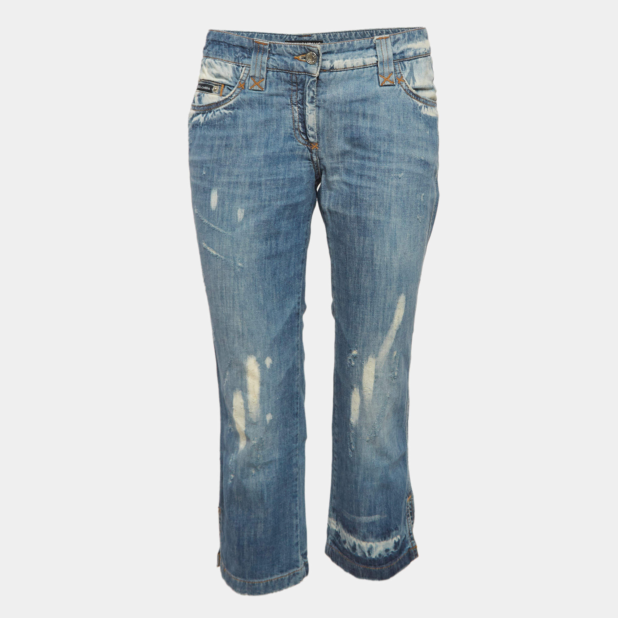 Pre Owned Dolce & Gabbana Blue Bleached Denim Skinny Jeans M Waist 34"