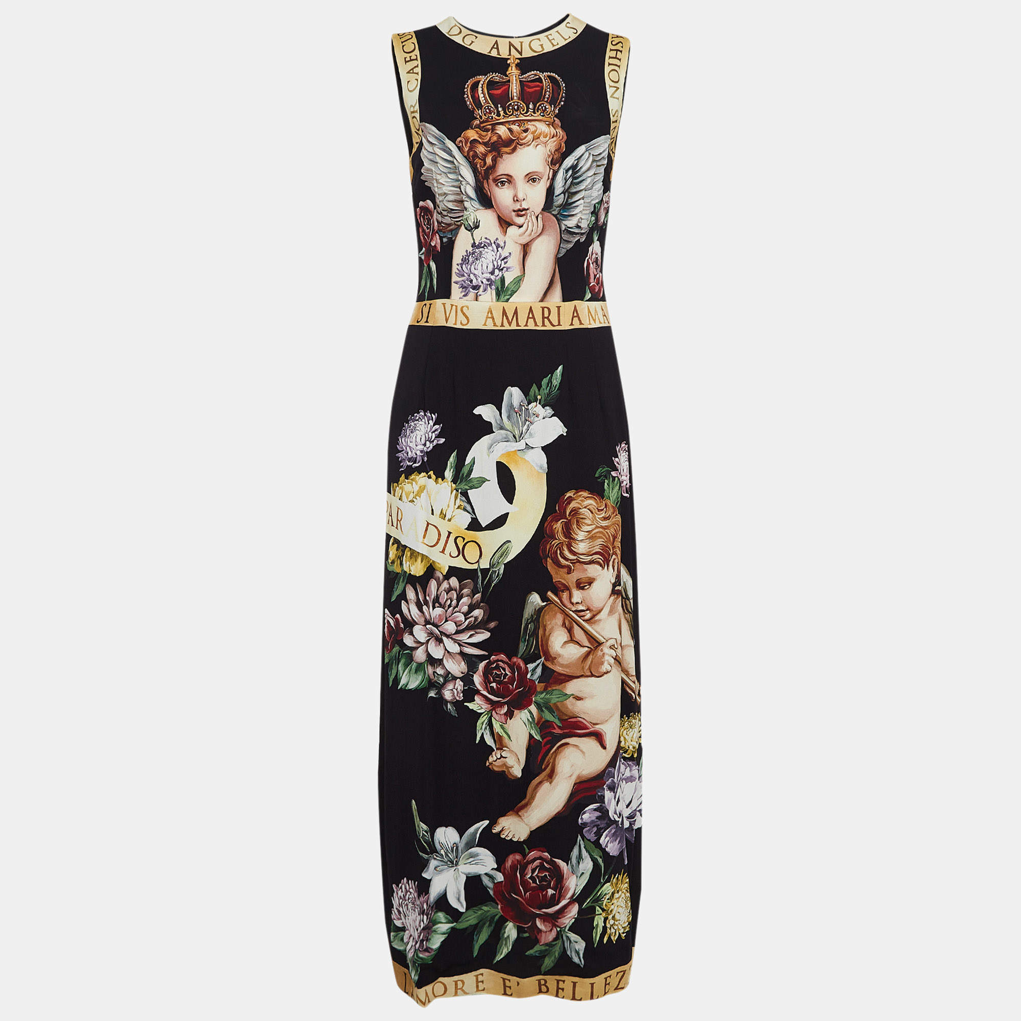مملوكة مسبقًا Dolce & Gabbana Black Angels Print Georgette Maxi Dress M