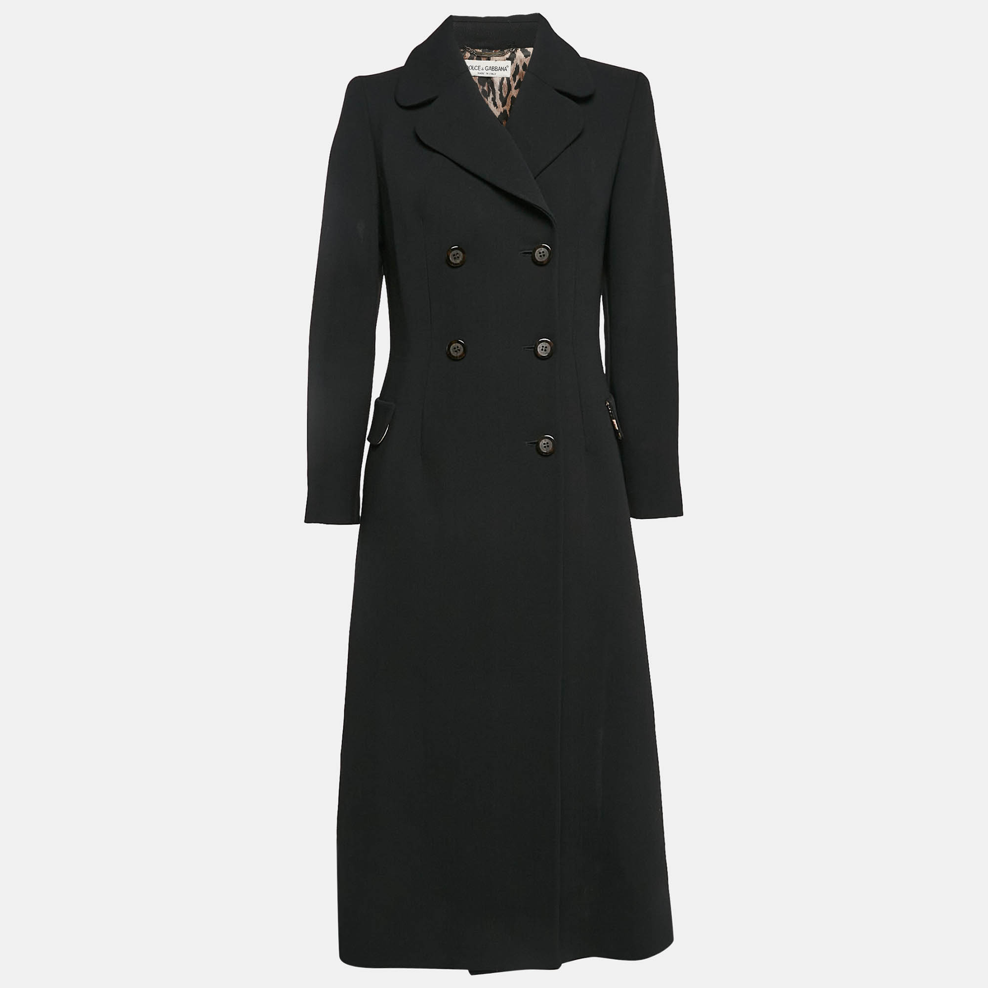 Pre Owned Dolce & Gabbana Black Wool Double Breasted Long Coat M