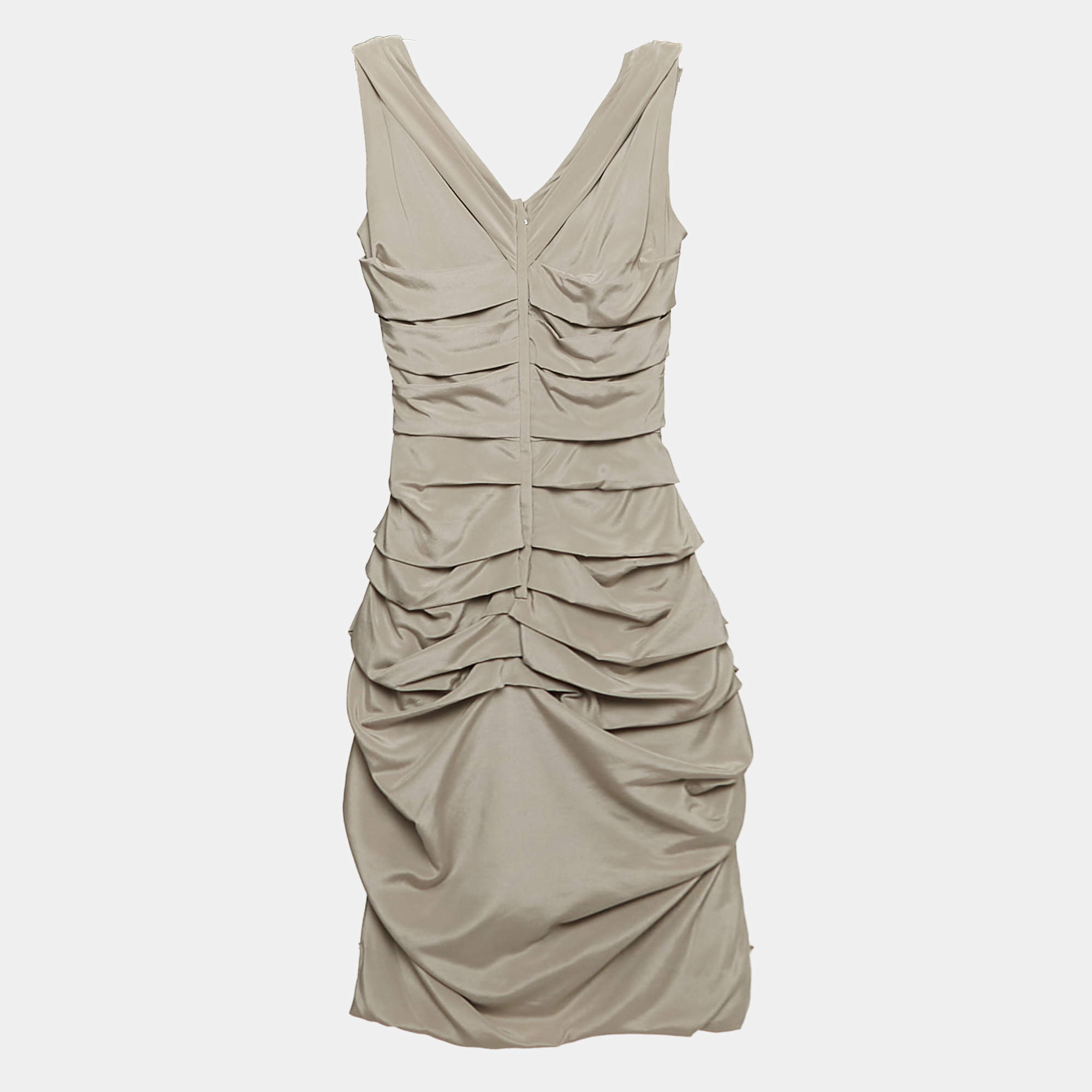 Pre Owned Dolce & Gabbana Grey Silk Ruched Mini Dress S