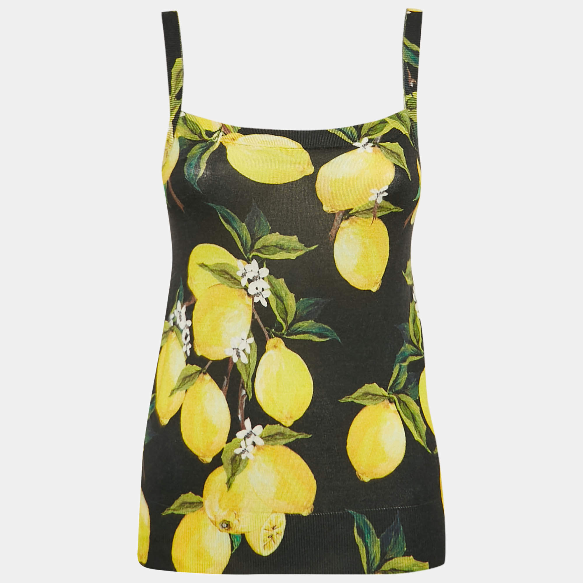 Pre Owned Dolce & Gabbana Black Lemon Print Knit Camisole S