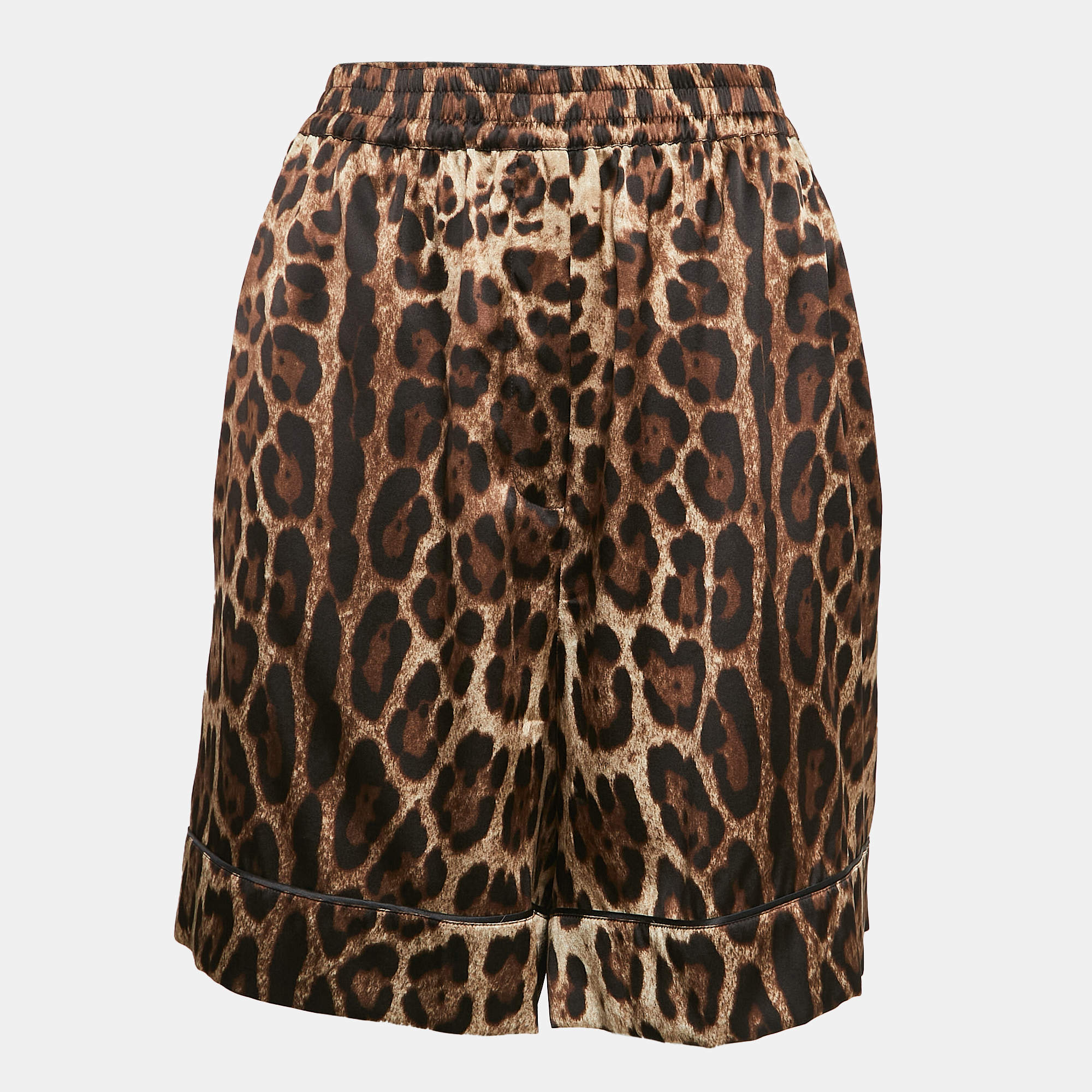 Pre Owned Dolce & Gabbana Brown Leopard Print Silk Shorts XL