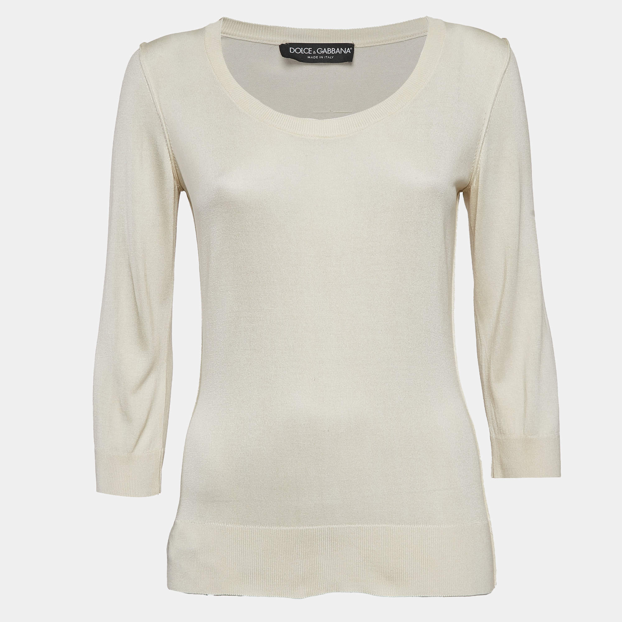 Dolce & Gabbana Light Beige Jersey Full Sleeve Round Neck Jumper S