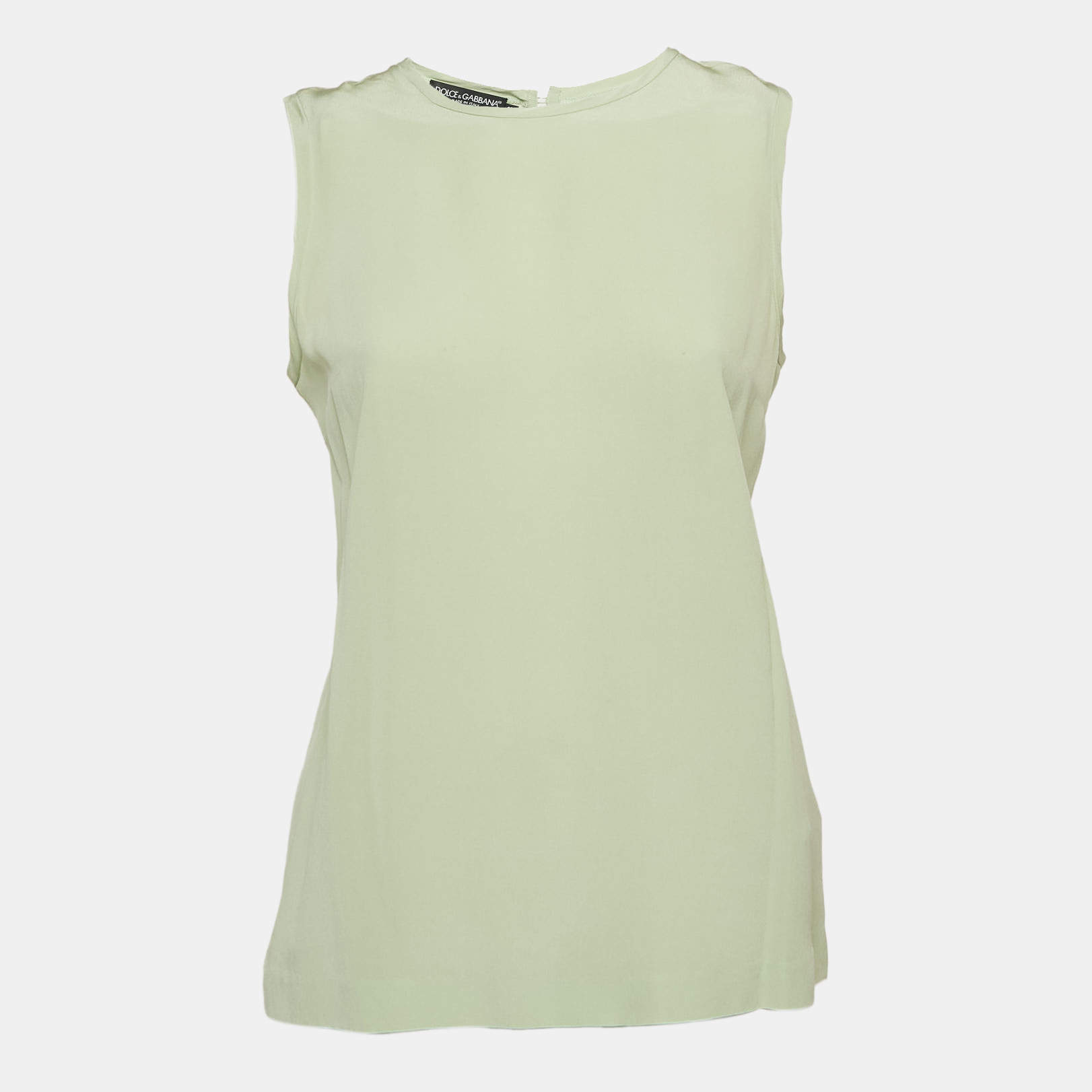 Pre Owned Dolce & Gabbana Green Silk Sleeveless Top S