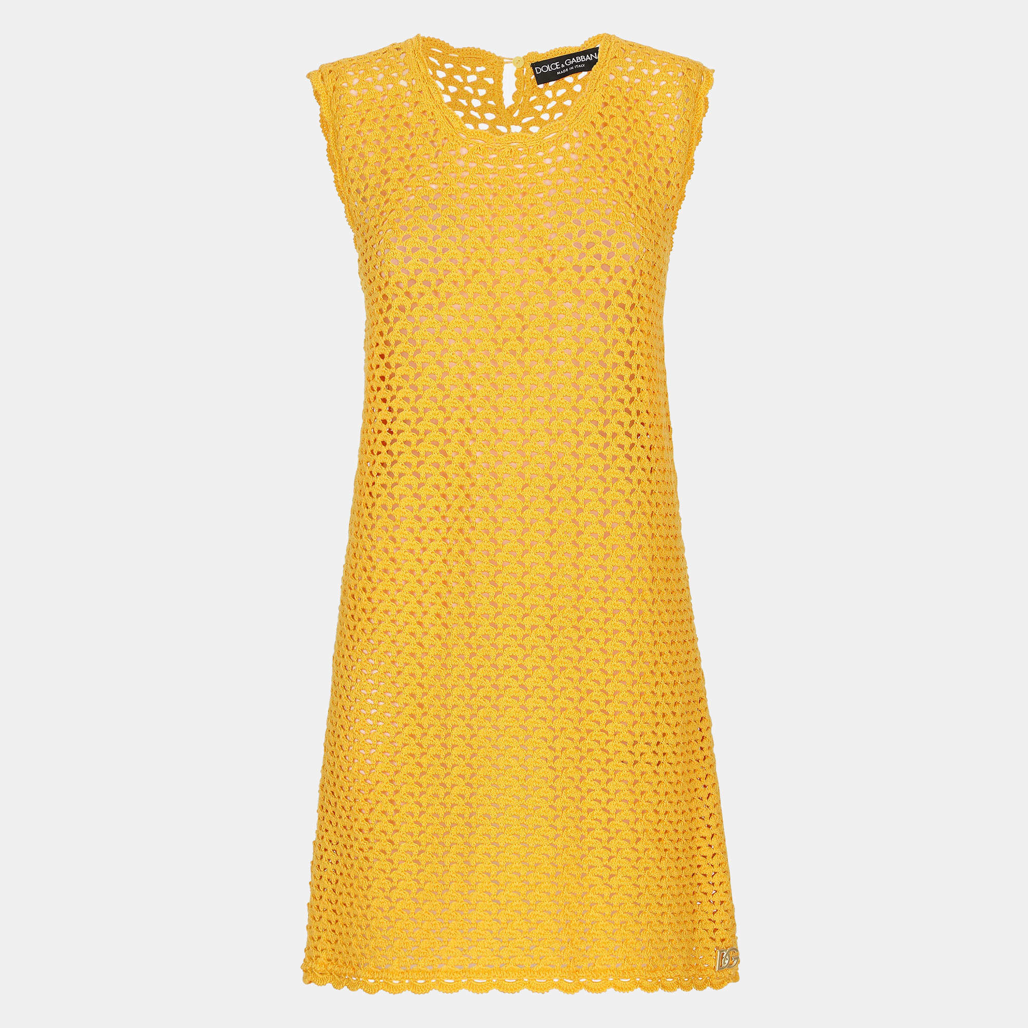 Pre Owned Dolce & Gabbana Yellow Crochet Sleeveless Mini Dress L