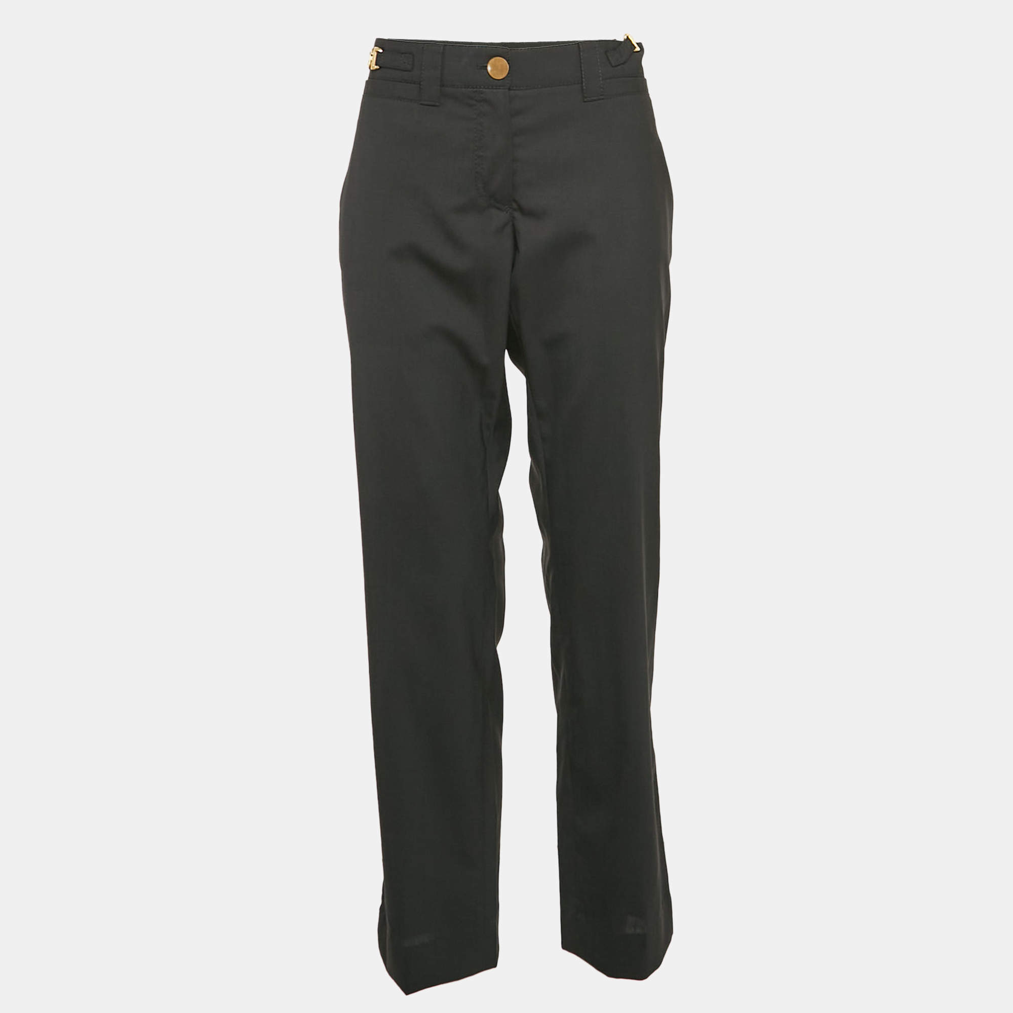 Pre Owned Dolce & Gabbana Black Wool Logo Metal Detail Trousers L