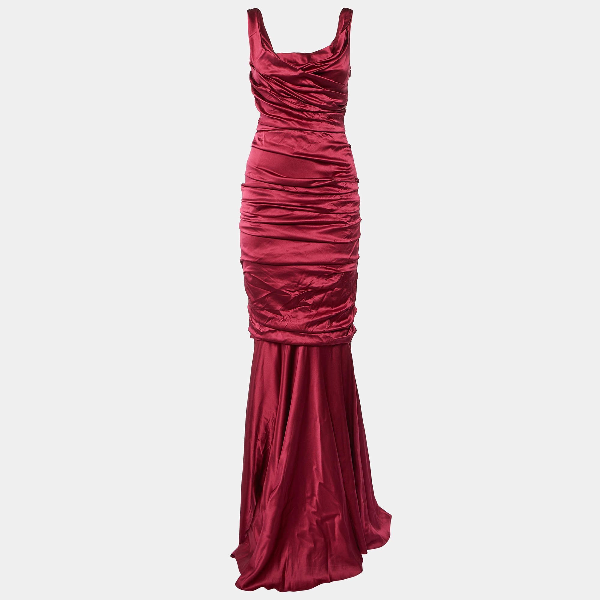 Pre Owned Dolce & Gabbana Burgundy Silk Ruched Special Edition Gown M 
