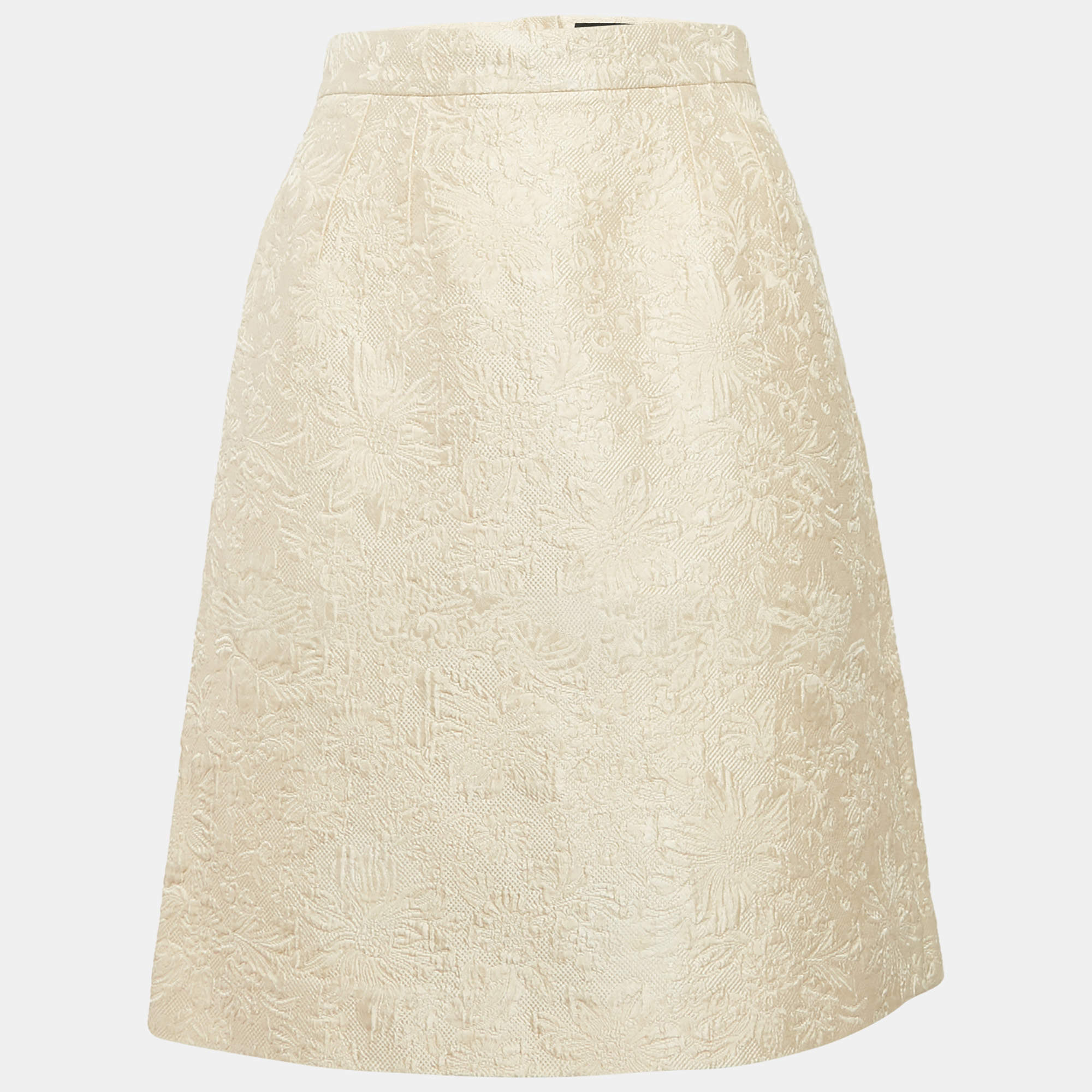 Pre Owned Dolce & Gabbana Cream Floral Jacquard Pencil Skirt S