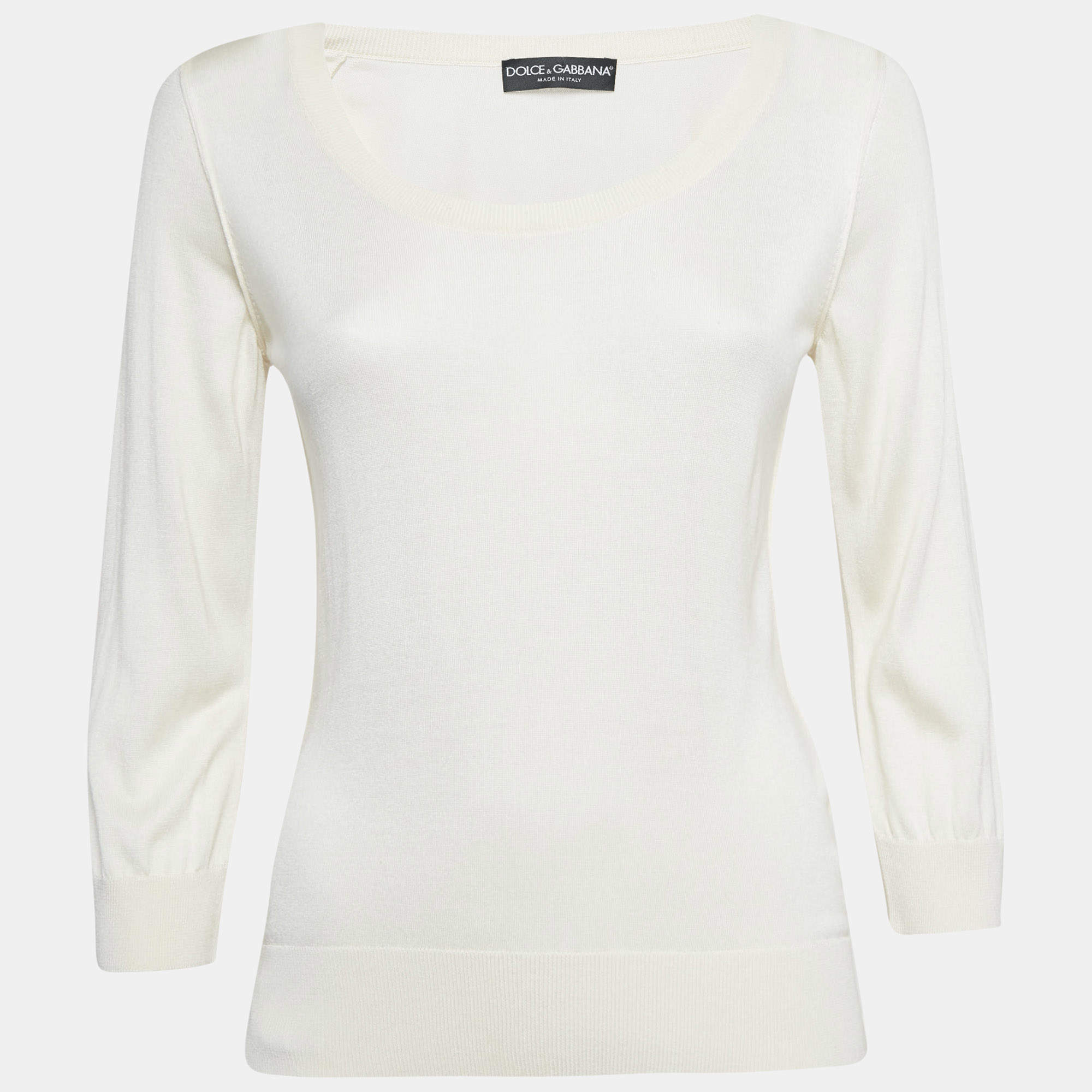 Pre Owned Dolce & Gabbana Cream Silk Knit Round Neck Sweatshirt S