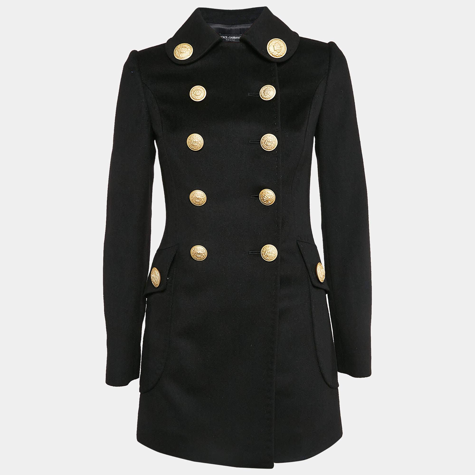 Dolce & Gabbana Black Wool Felt Double Breasted Coat S