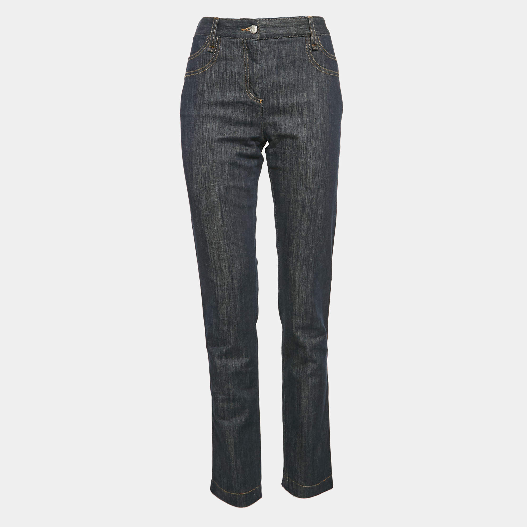 Pre Owned Dolce & Gabbana Indigo Blue Logo Applique Denim Jeans M Waist 32" 