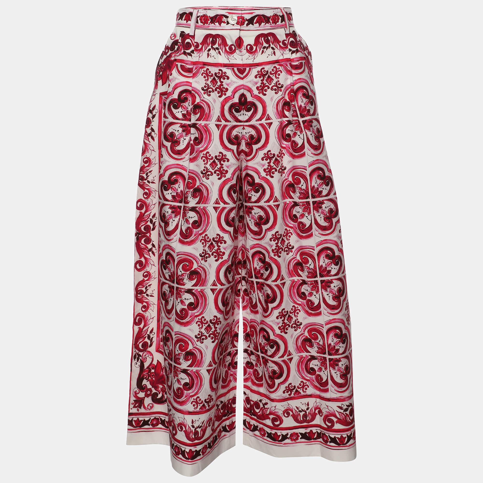 Pre Owned Dolce & Gabbana Multicolor Majolica Print Cotton Cropped Trousers S