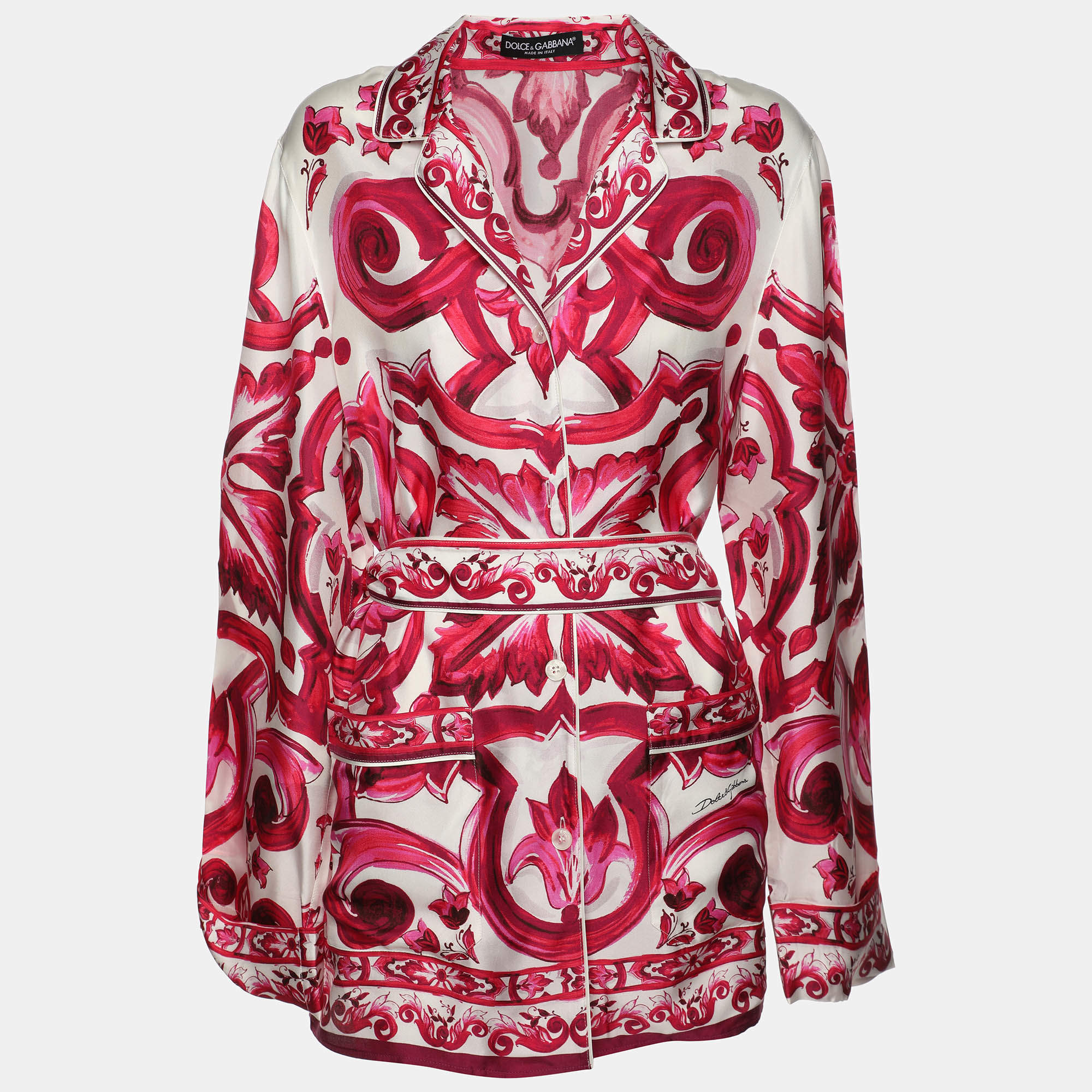 Pre Owned Dolce & Gabbana Multicolor Majolica Print Silk Top M