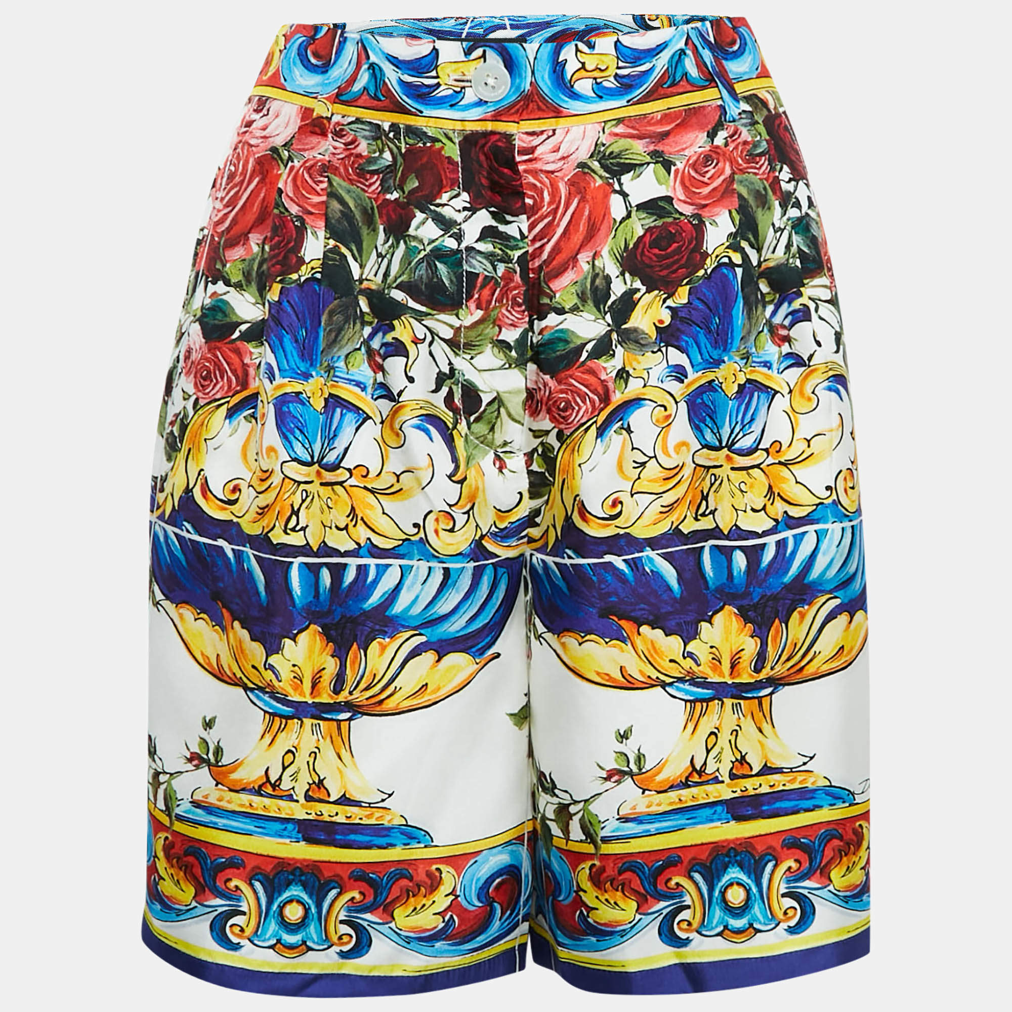 Dolce & Gabbana Multicolor Floral Majolica Print Silk Bermuda Shorts S