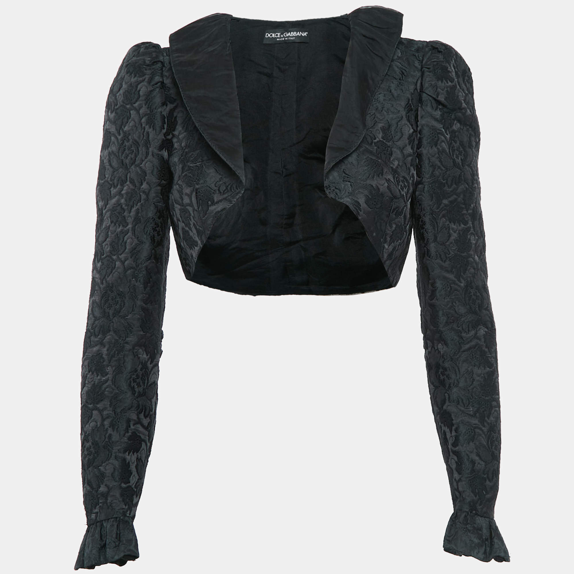 مملوكة مسبقًا Dolce & Gabbana Black Jacquard Ruffled Bolero Jacket S
