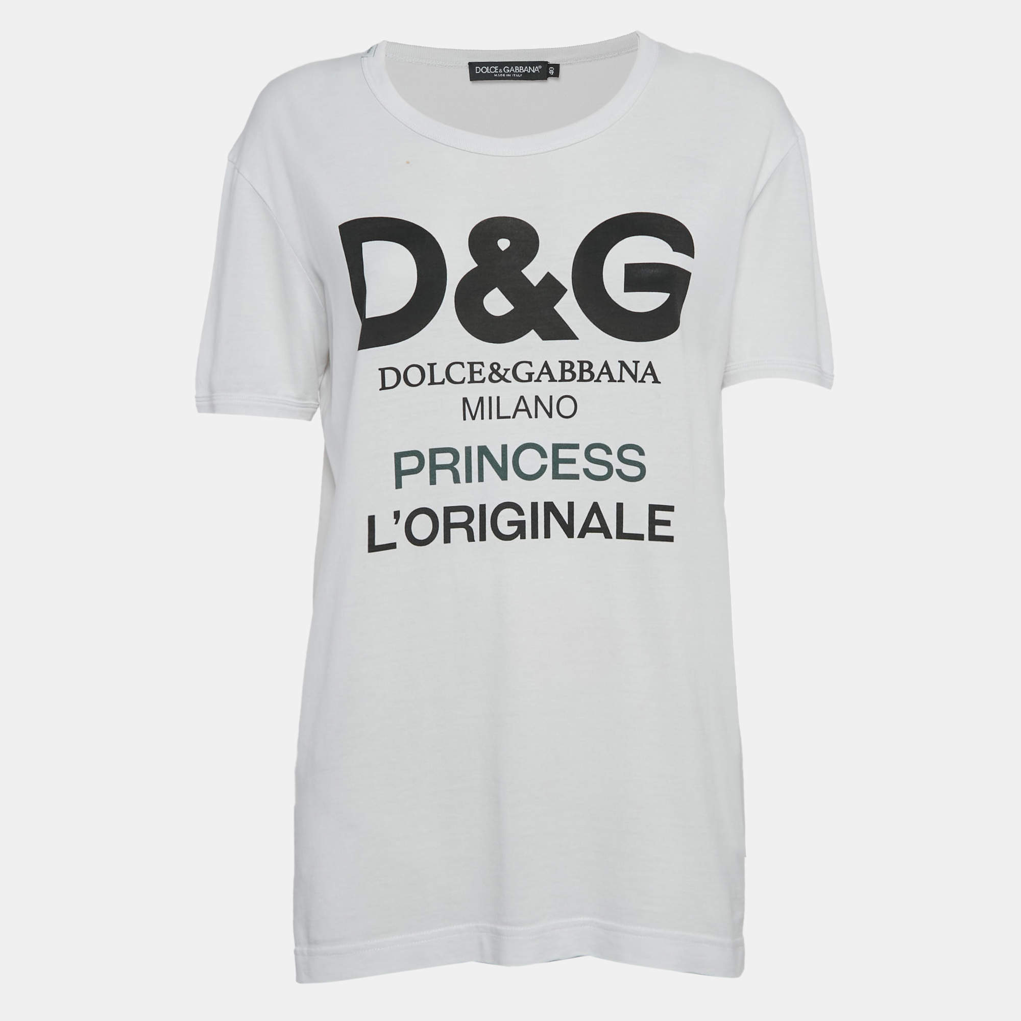 Pre Owned Dolce & Gabbana White Logo Print Cotton Jersey T-Shirt S