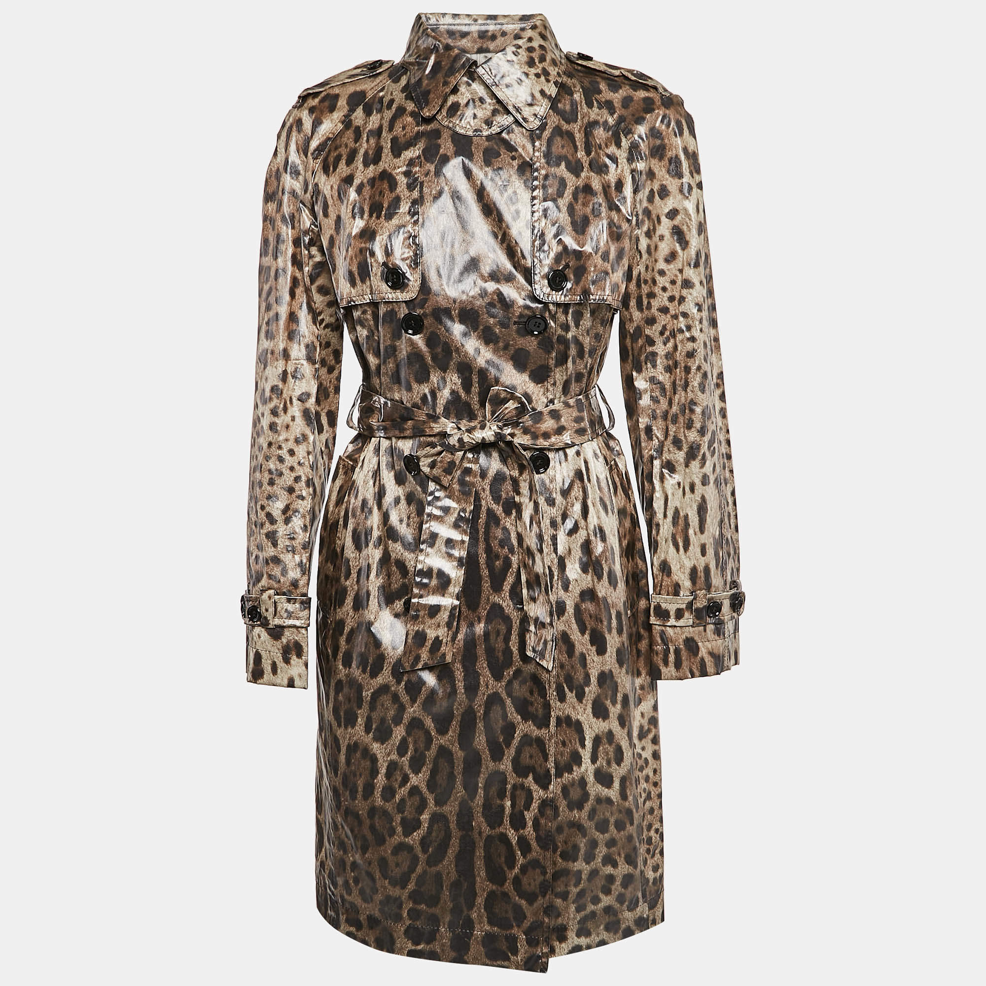Dolce & Gabbana Brown Leopard Print Double Breasted Trench Coat S