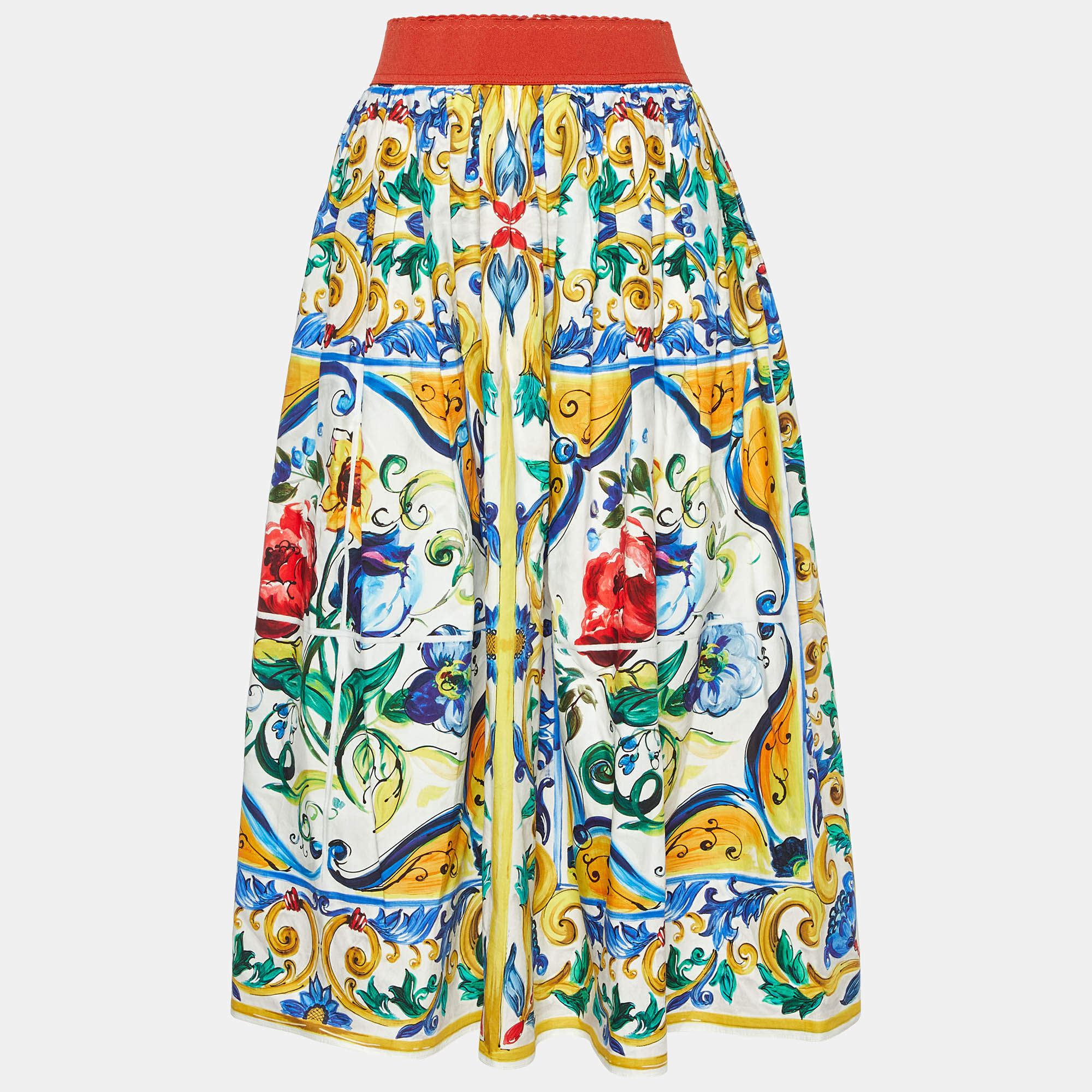 【関税＆送料込み】Dolce & Gabbana Multicolor Cotton Skirt Pleated printed cotton midi skirt in multicoloured - Dolce
