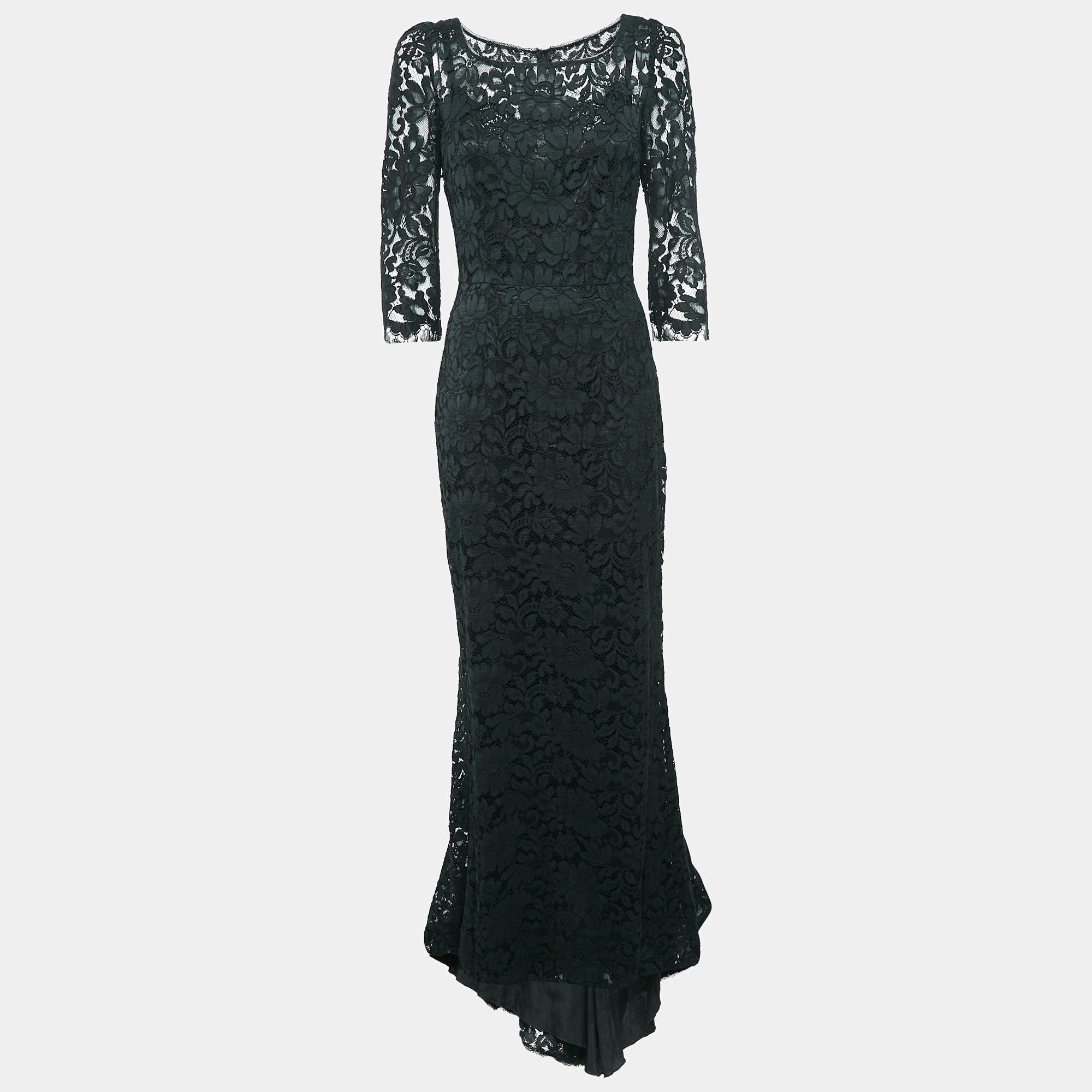 Pre Owned Dolce & Gabbana Black Floral Lace Full Sleeve Maxi Dress M