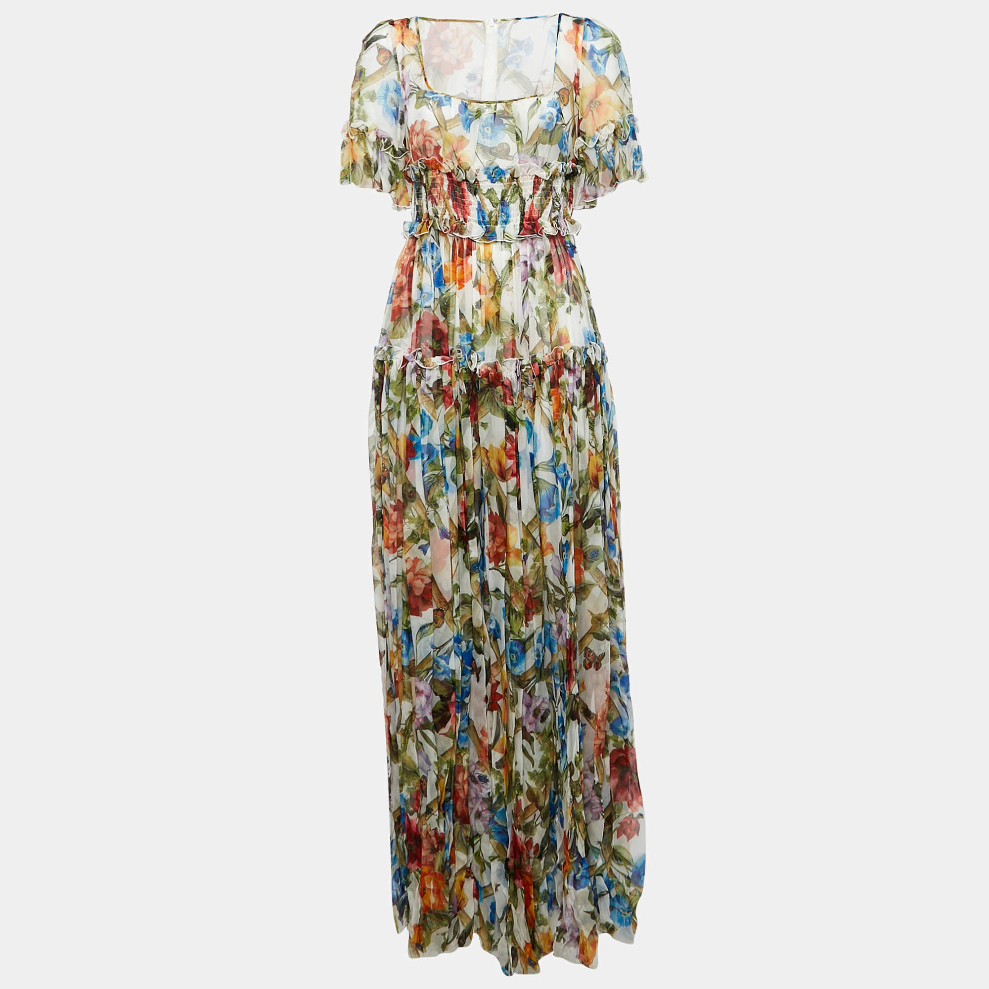 Pre Owned Dolce & Gabbana Multicolor Floral Print Silk Tiered Maxi Dress M
