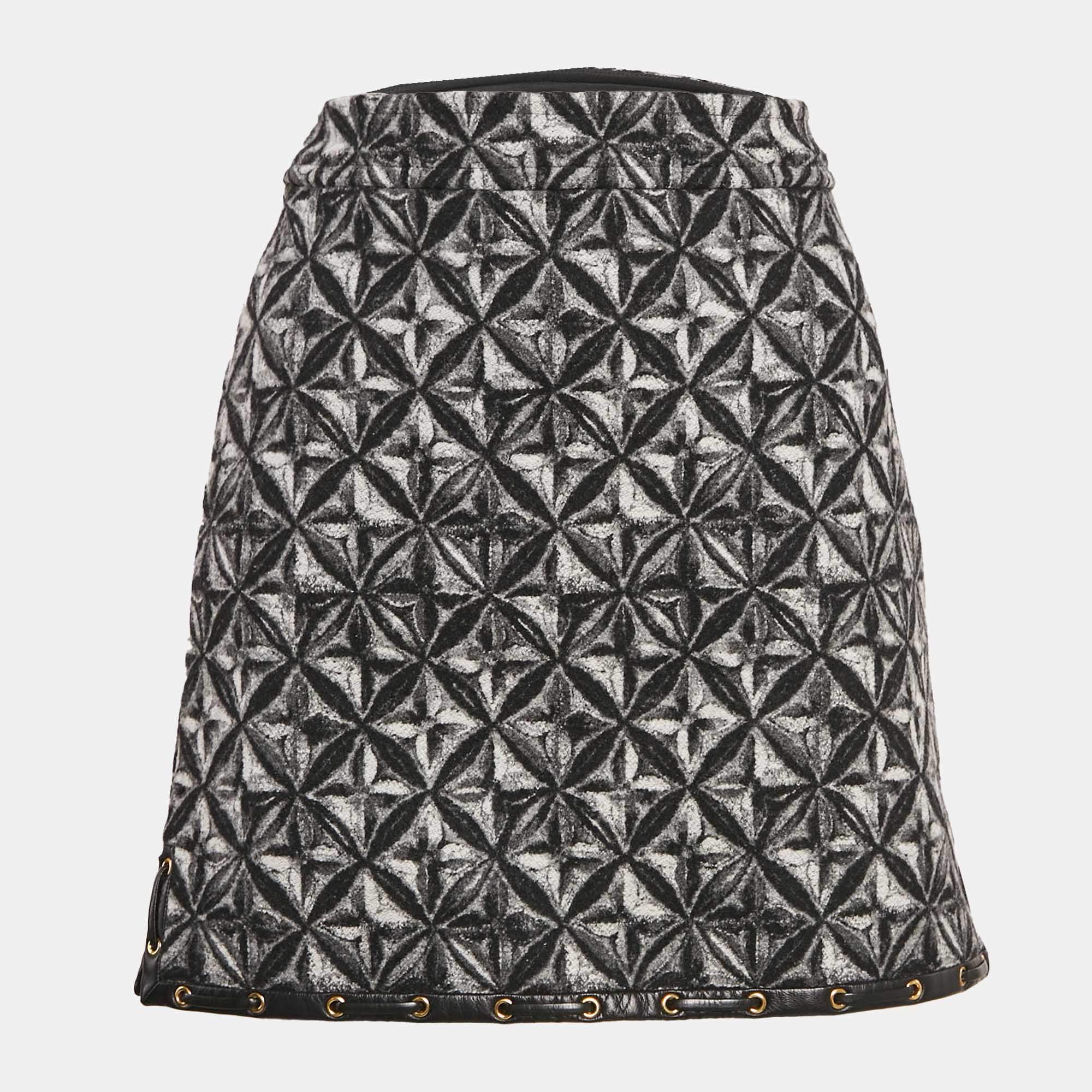 Louis Vuitton Black Printed Wool Mini Skirt XS