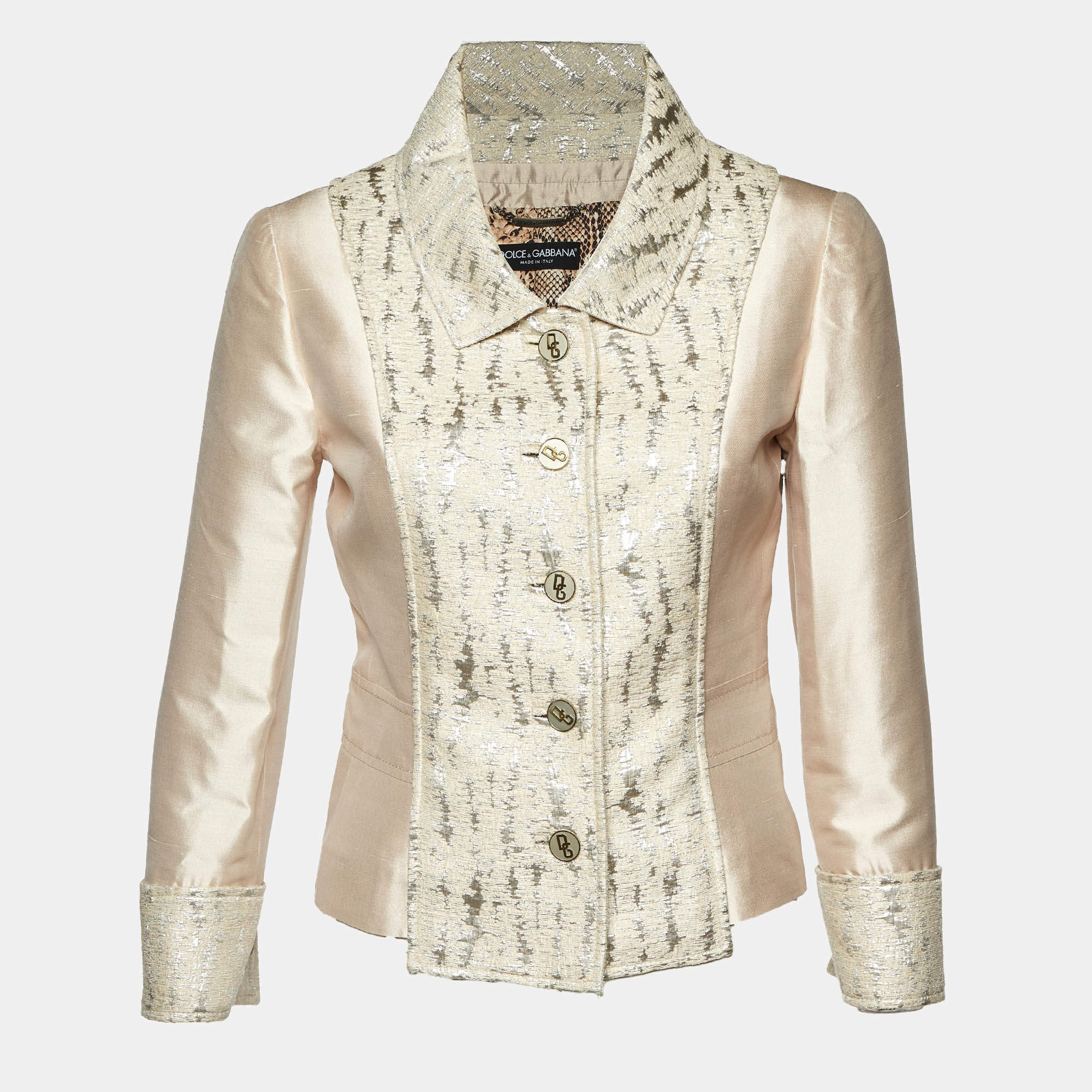 Pre Owned Dolce & Gabbana Beige Silk Blend Lurex Panel Detail Blazer M