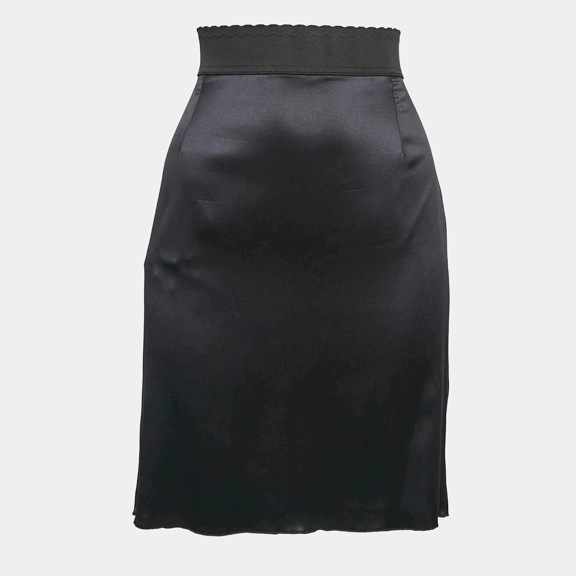 Pre Owned Dolce & Gabbana Black Satin Silk Pencil Skirt M