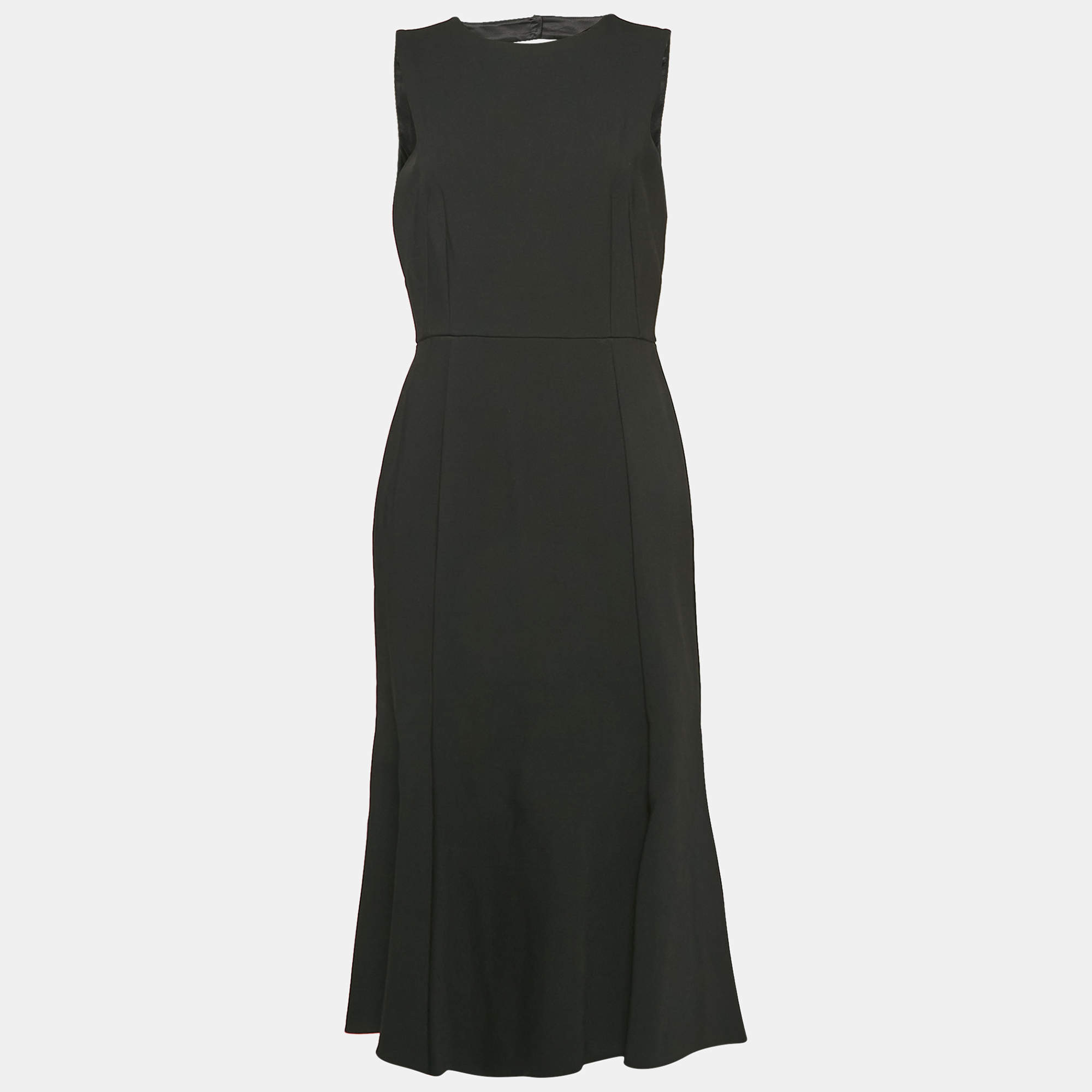 Pre Owned Dolce & Gabbana Black Crepe Midi Sleeveless Dress M