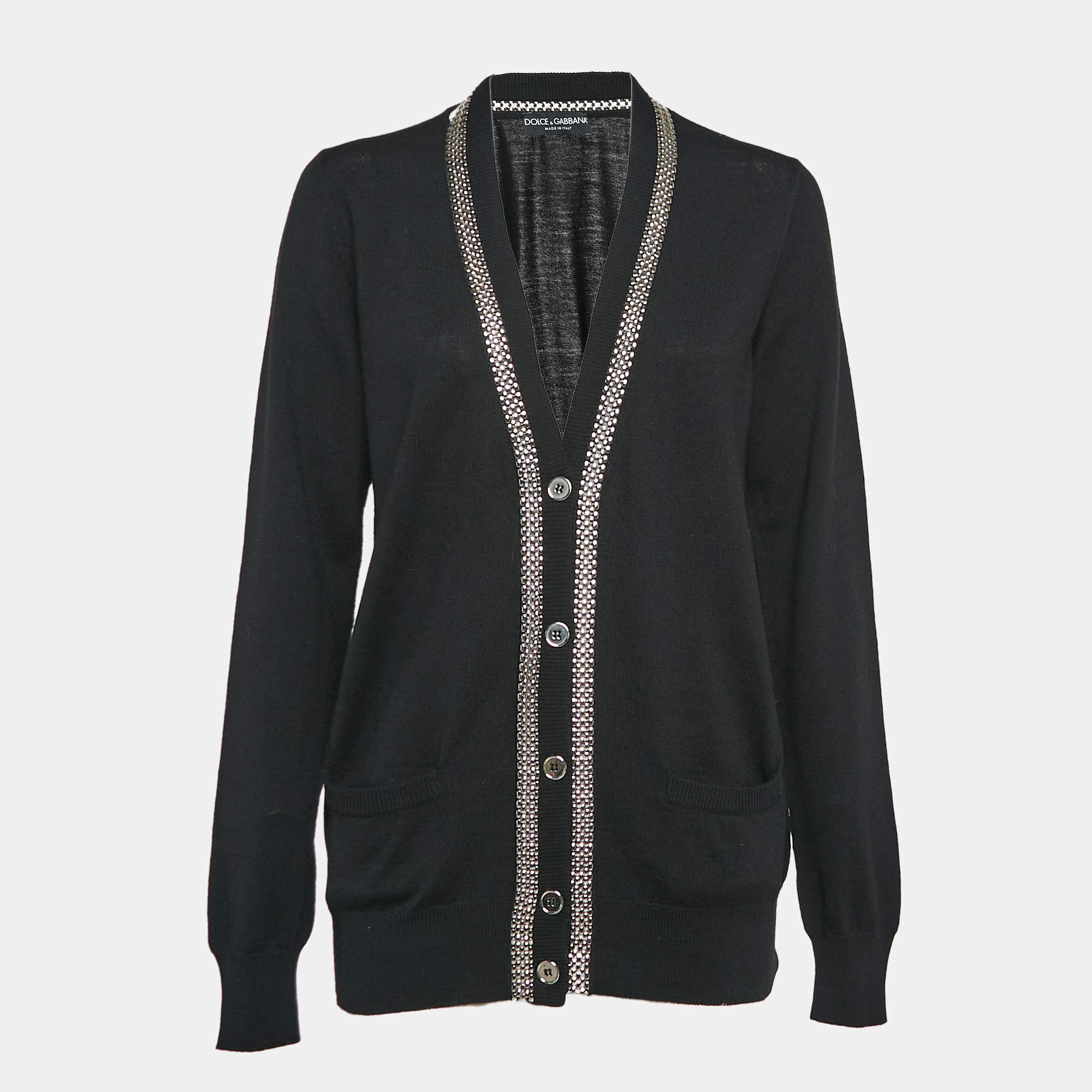 Pre Owned Dolce & Gabbana Black Embellished Wool Cardigan M