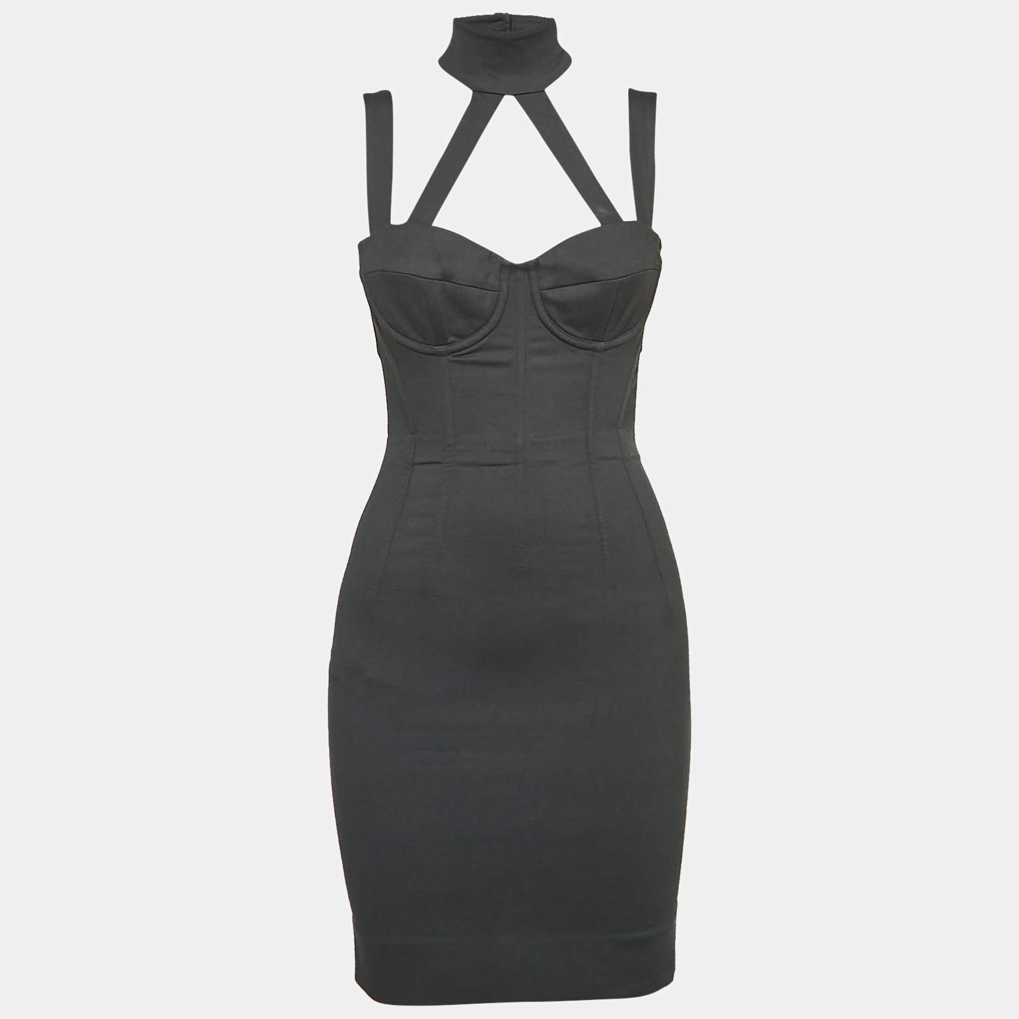 مملوكة مسبقًا Dolce & Gabbana Black Crepe Halter Neck Mini Dress S