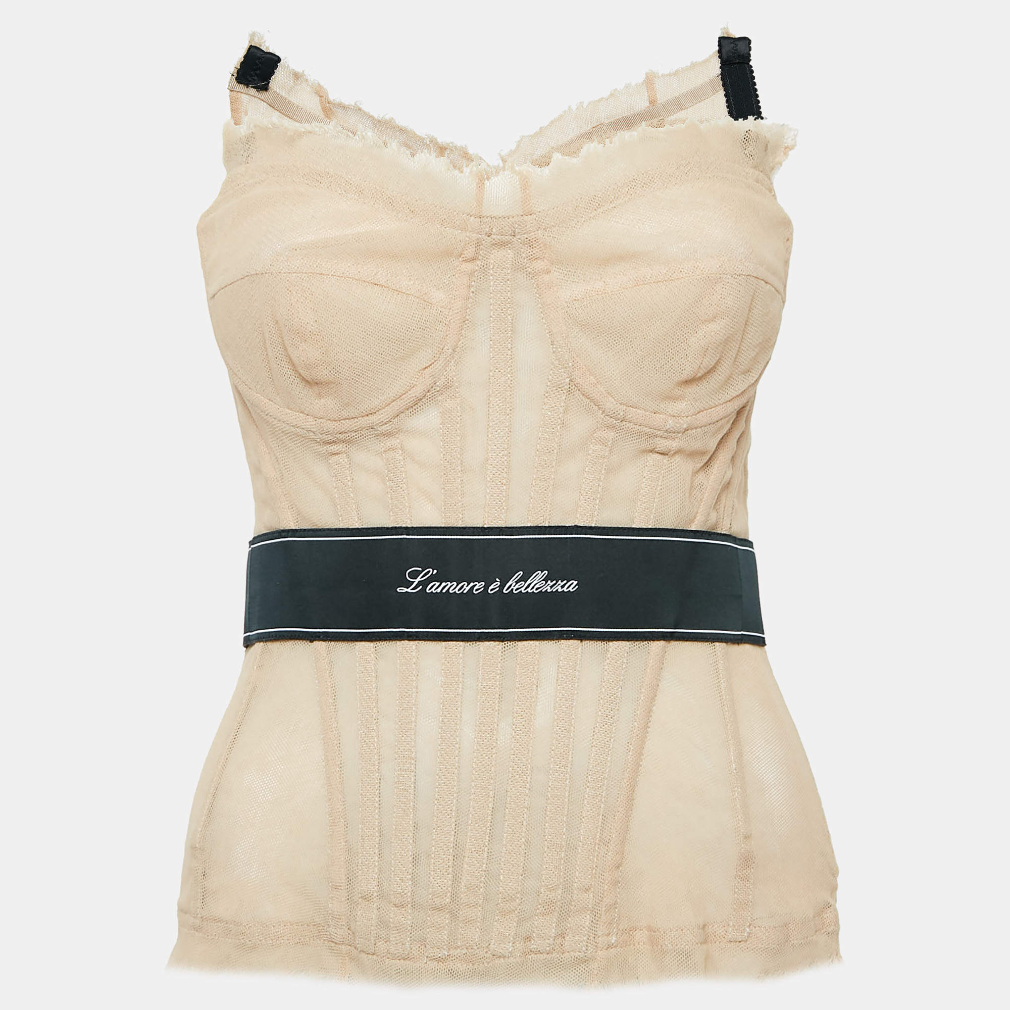 Pre Owned Dolce & Gabbana Nude Tulle Corset Top M