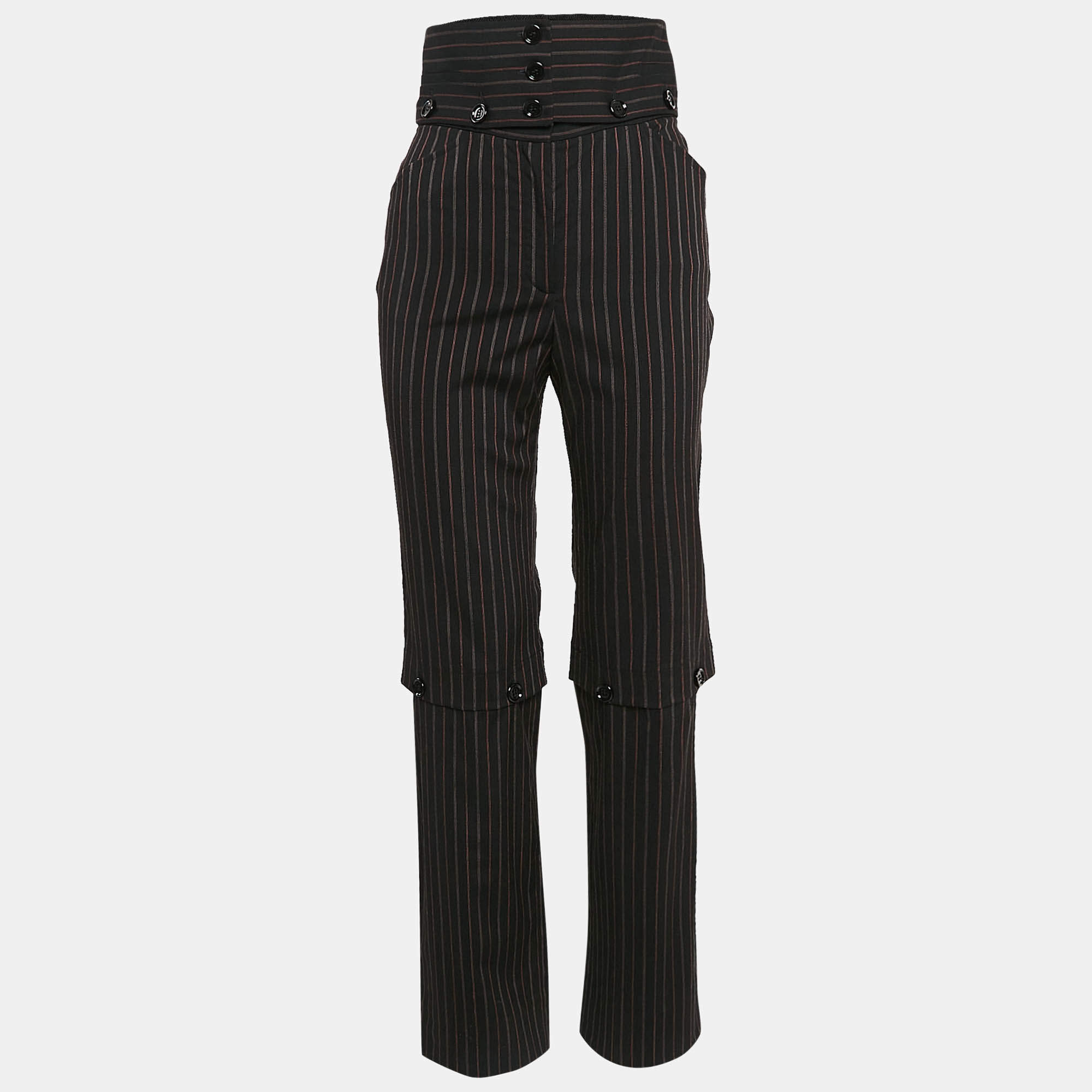 Pre Owned Dolce & Gabbana Black Pinstripe Wool Detachable Detail Trousers S