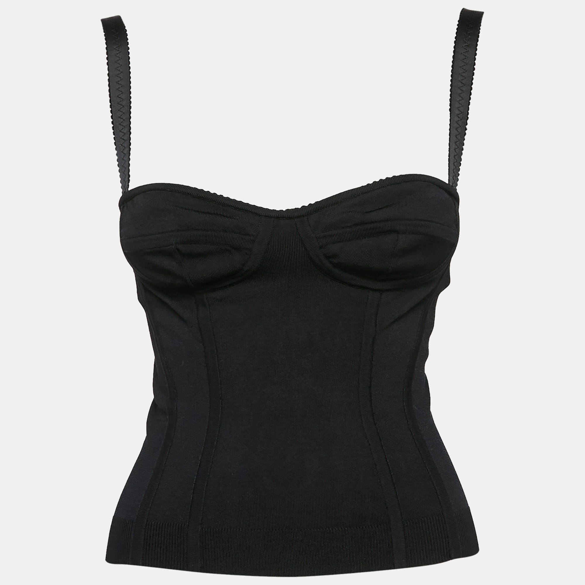 Pre Owned Dolce & Gabbana Black Stretch Knit Corset Top S