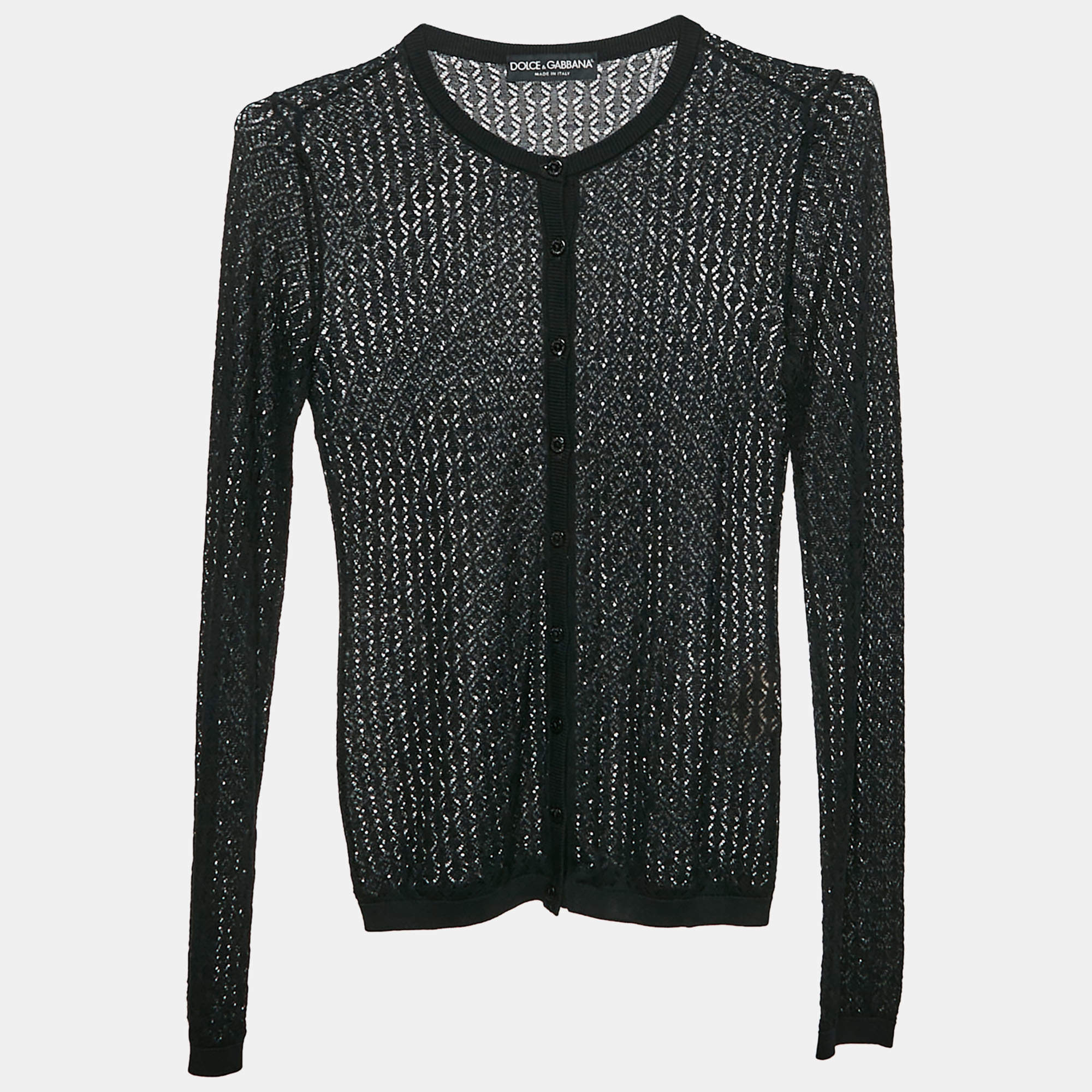 Pre Owned Dolce & Gabbana Black Silk Knit Buttoned Cardigan M