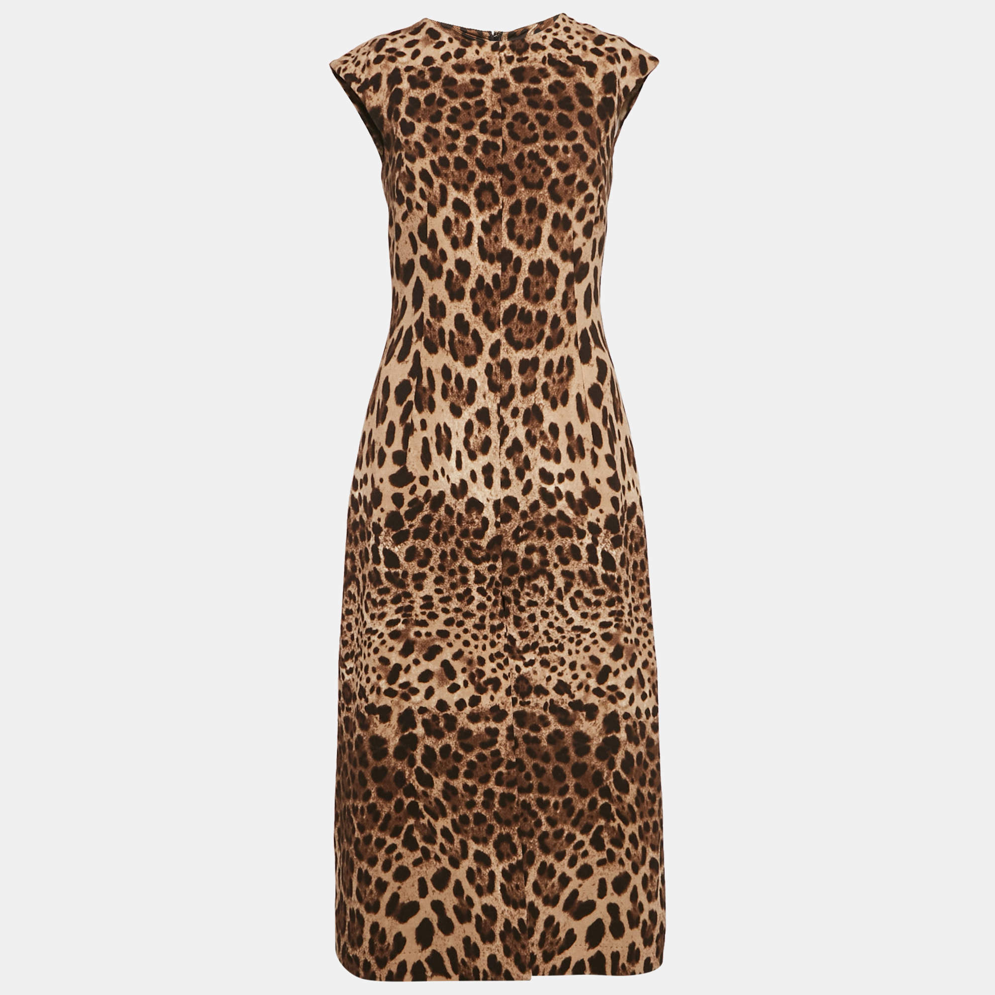 Pre Owned Dolce & Gabbana Brown Leopard Print Wool Midi Dress S