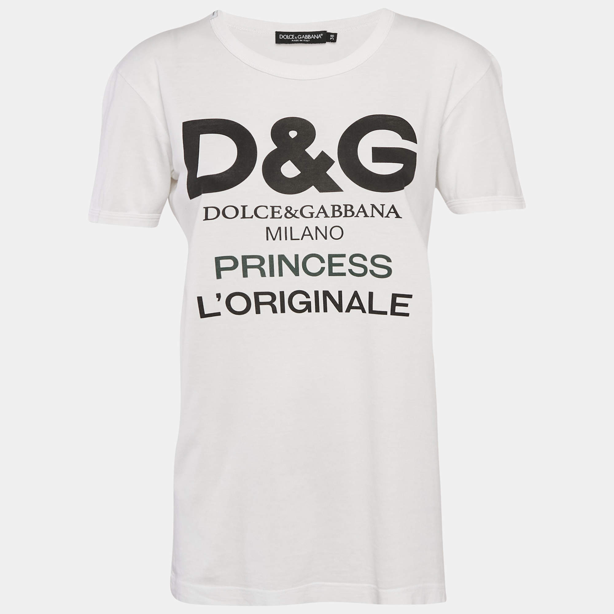 Pre Owned Dolce & Gabbana White Logo Print Jersey Crew Neck T-Shirt S