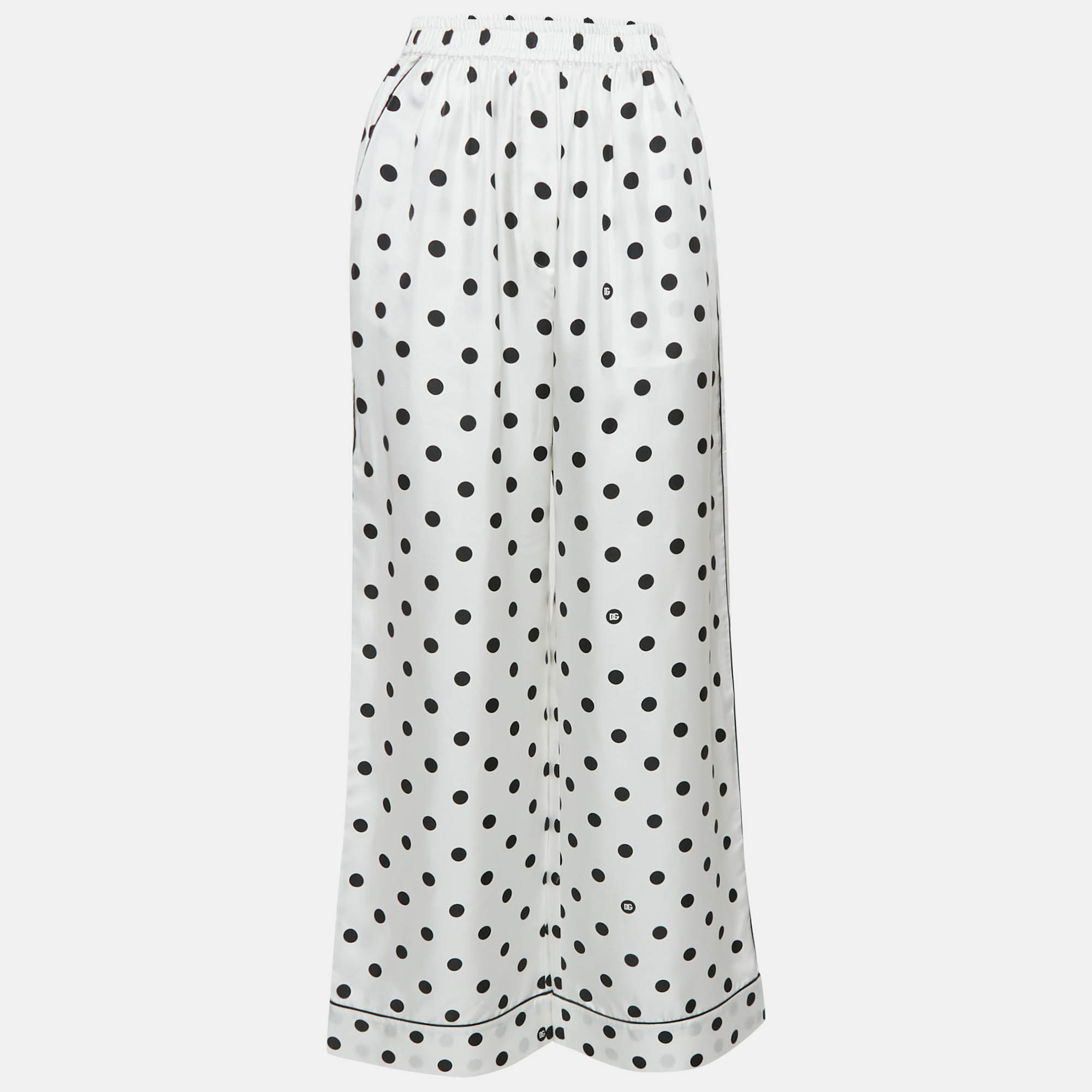 Pre Owned Dolce & Gabbana White/Black Polka Dots Print Silk Pajama Pants S