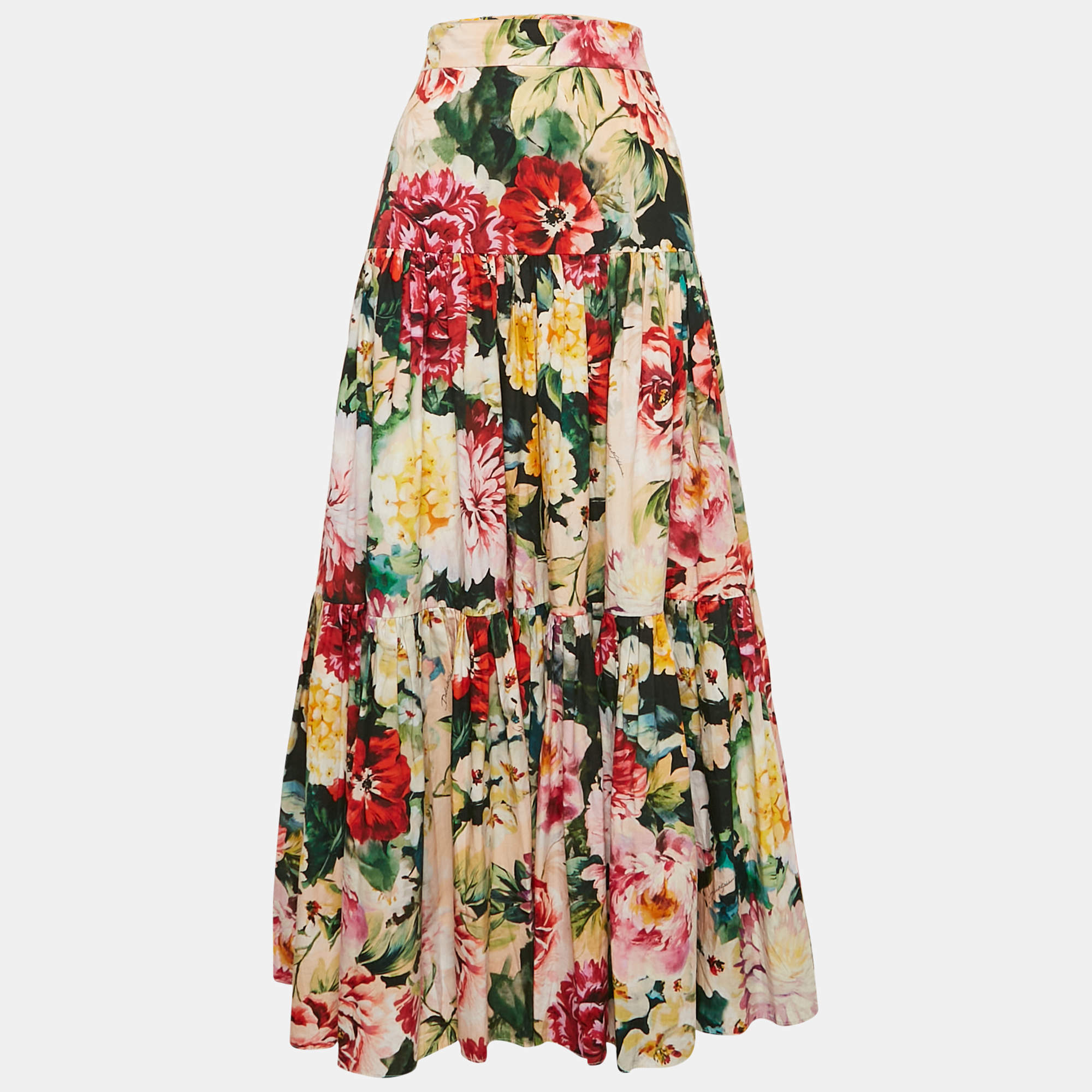 مملوكة مسبقًا Dolce & Gabbana Multicolor Floral Print Poplin Tiered Maxi Skirt M