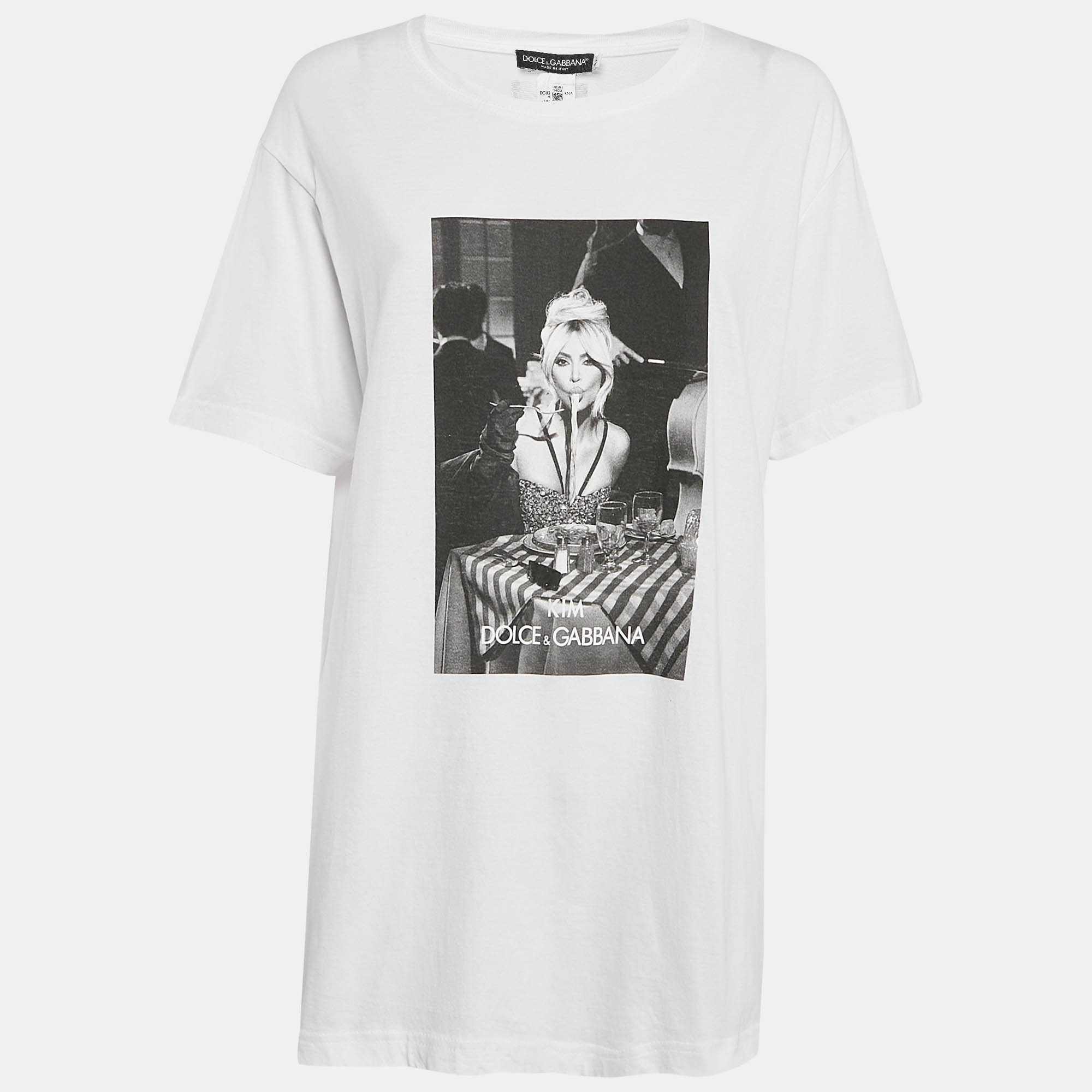 Pre Owned Dolce & Gabbana x KIM White "Ciao Kim" Cotton Crew Neck T-Shirt L