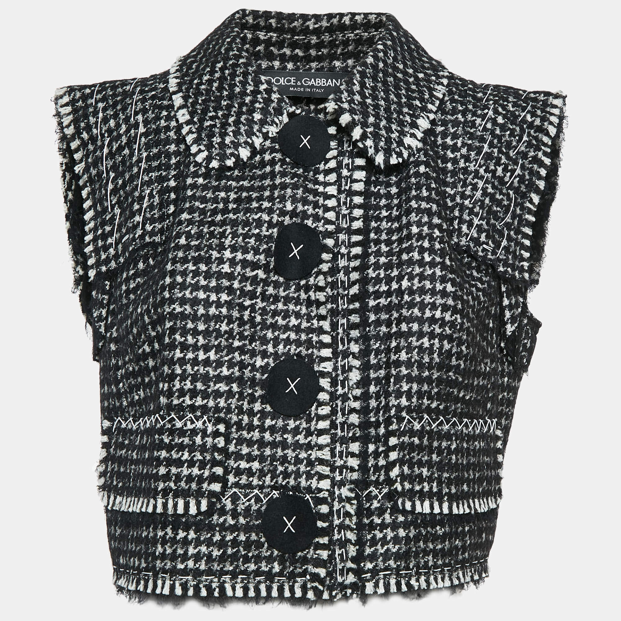 Pre Owned Dolce & Gabbana Monochrome Houndstooth Tweed Vest L