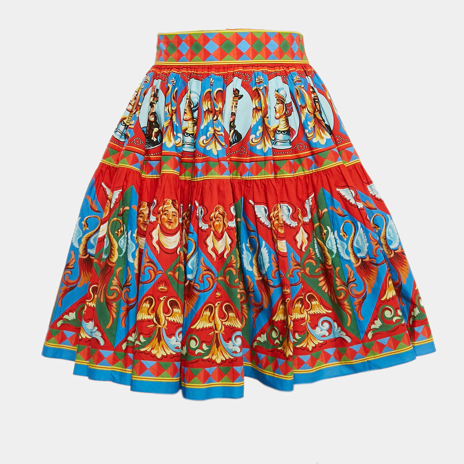 Pre Owned Dolce & Gabbana Red Carretto Print Gathered Mini Skirt M