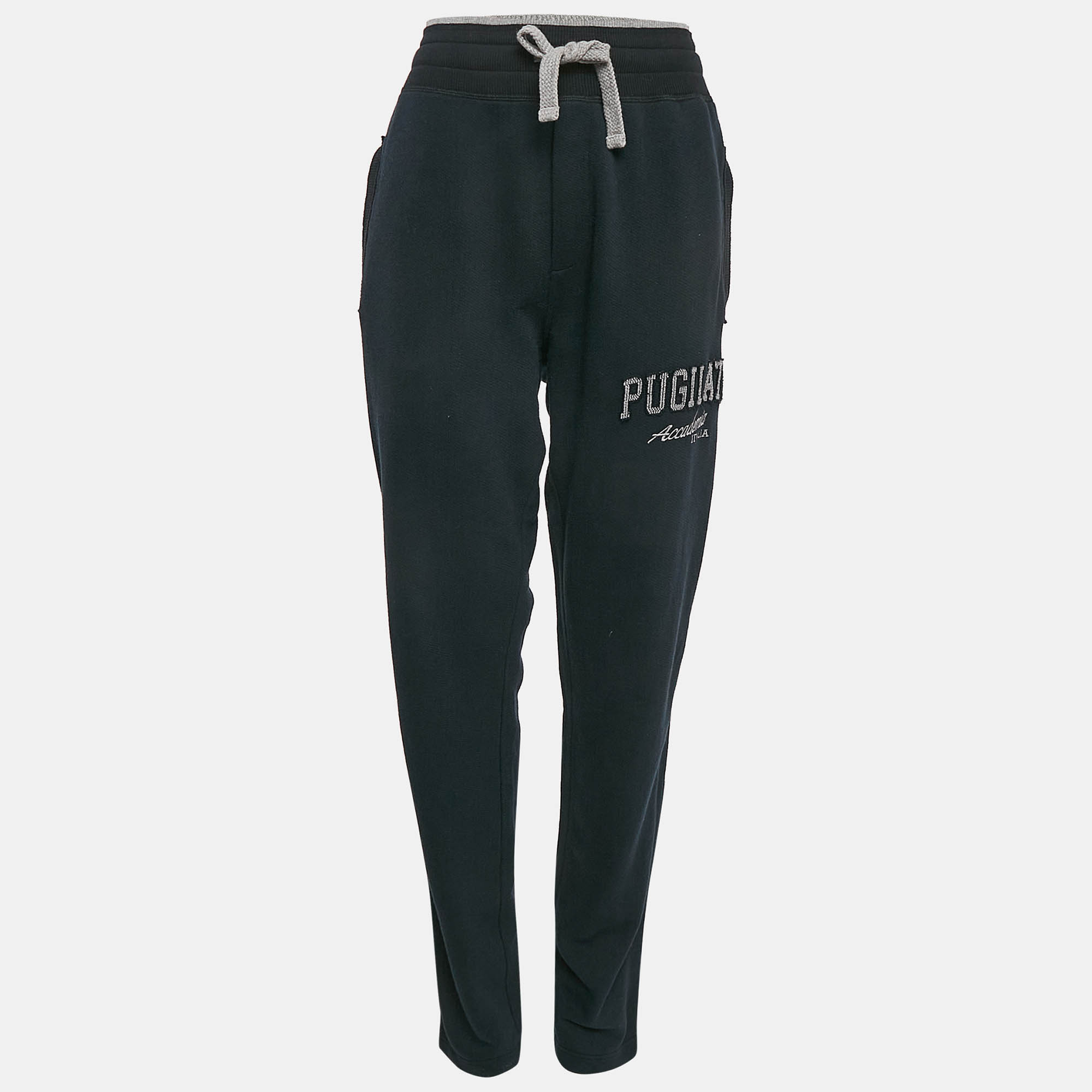 Dolce & Gabbana Blue Embroidered Cotton Knit Drawstring Track Pants L