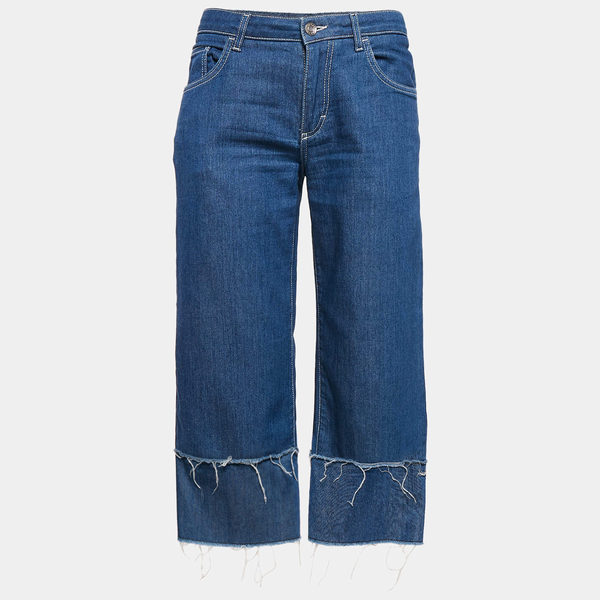 Pre Owned Dolce & Gabbana Blue Denim Raw Edge Culottes Jeans S Waist 30"