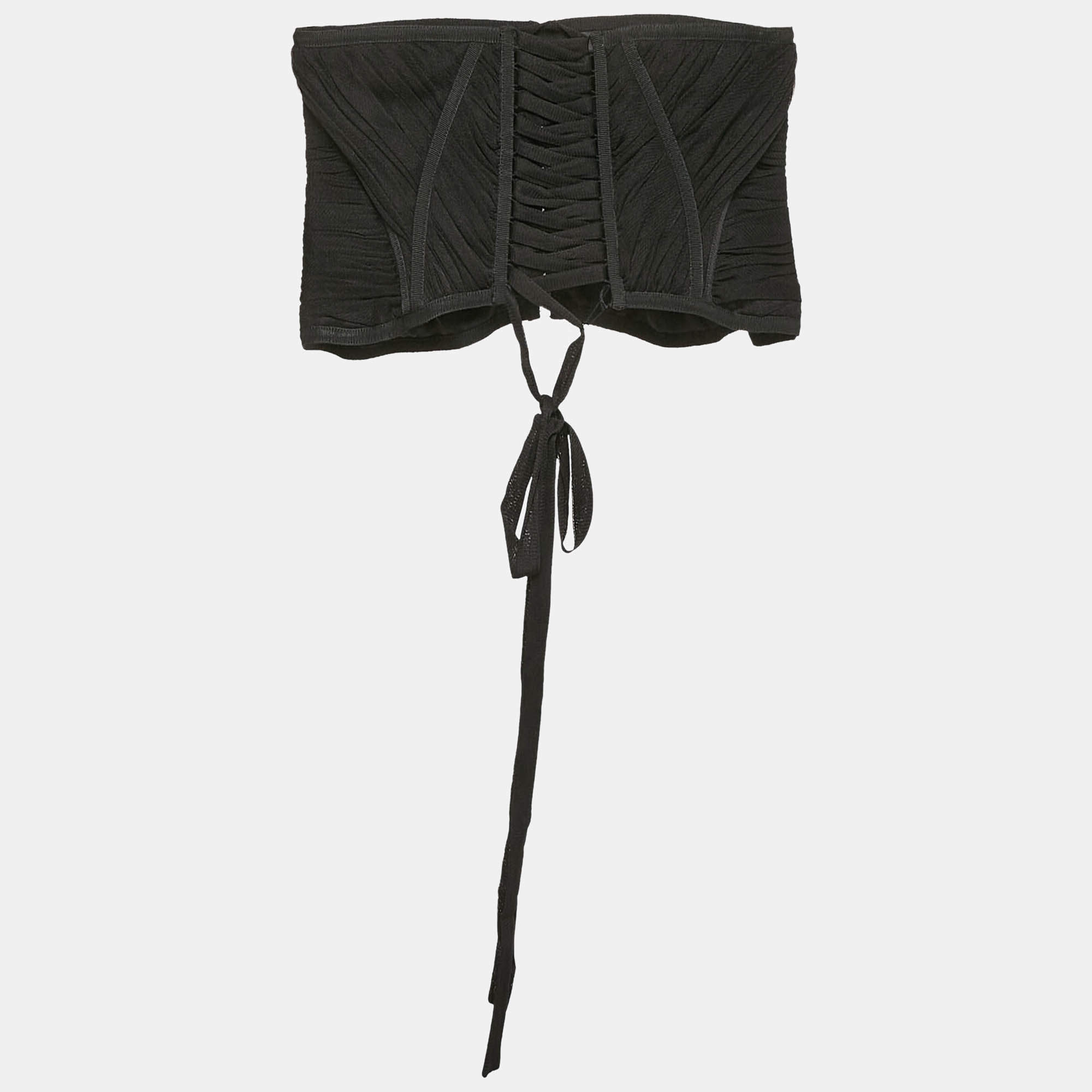 Pre Owned Dolce & Gabbana Black Tulle Lace-Up Corset Top M