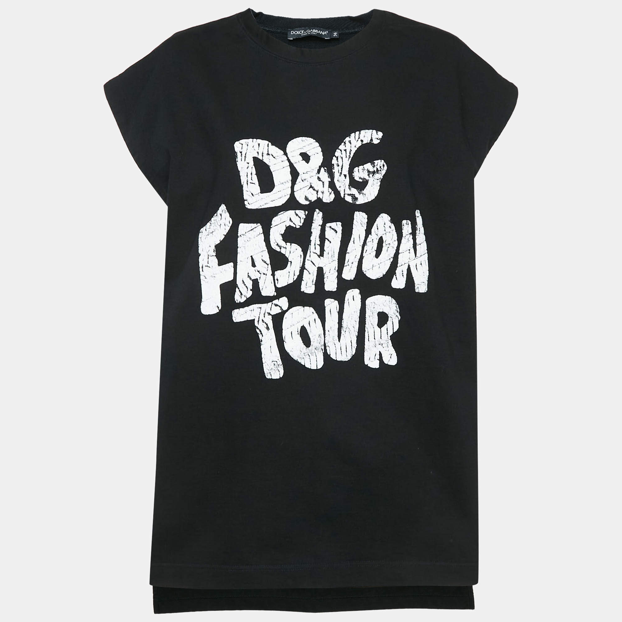 Pre Owned Dolce & Gabbana Printed Knit Side Slit Detail Oversized Top XS